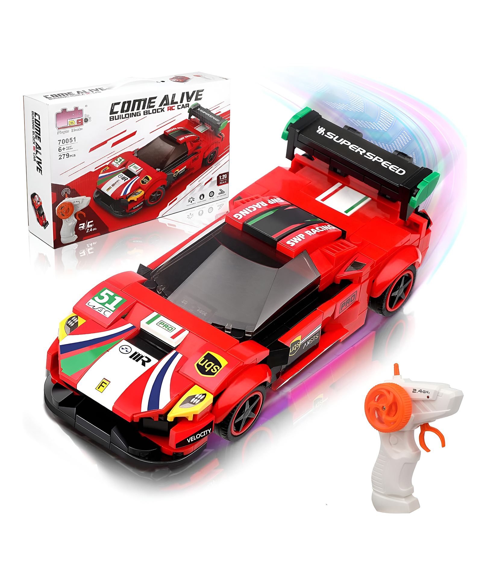 Elecart 1:20 RC Sports Car Building Kit 279 PCS STEM Remote Control Car Blocks, DIY Racing Car Construction Toy Set, Educational Gift for Boys & Girls Ages 6-10 (Red)-picture-39
