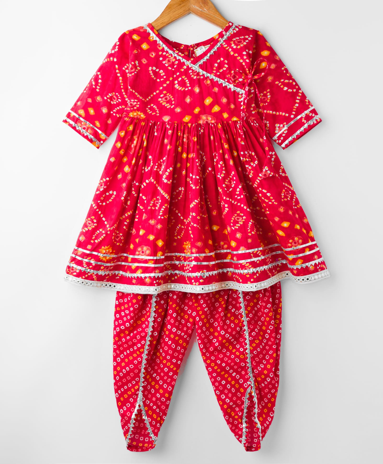 Teentare Cotton Woven Three Fourth Sleeves Bandhani Printed Kurta Patiala Set - Red-image-1