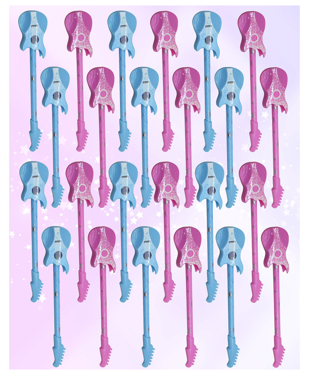 Asera Guitar Theme Dual-Purpose Pen & Endless Pencil | Sparkling Rock Music Design | Fun Stationery Birthday Return Gift for Kids (Set of 24)-image-46