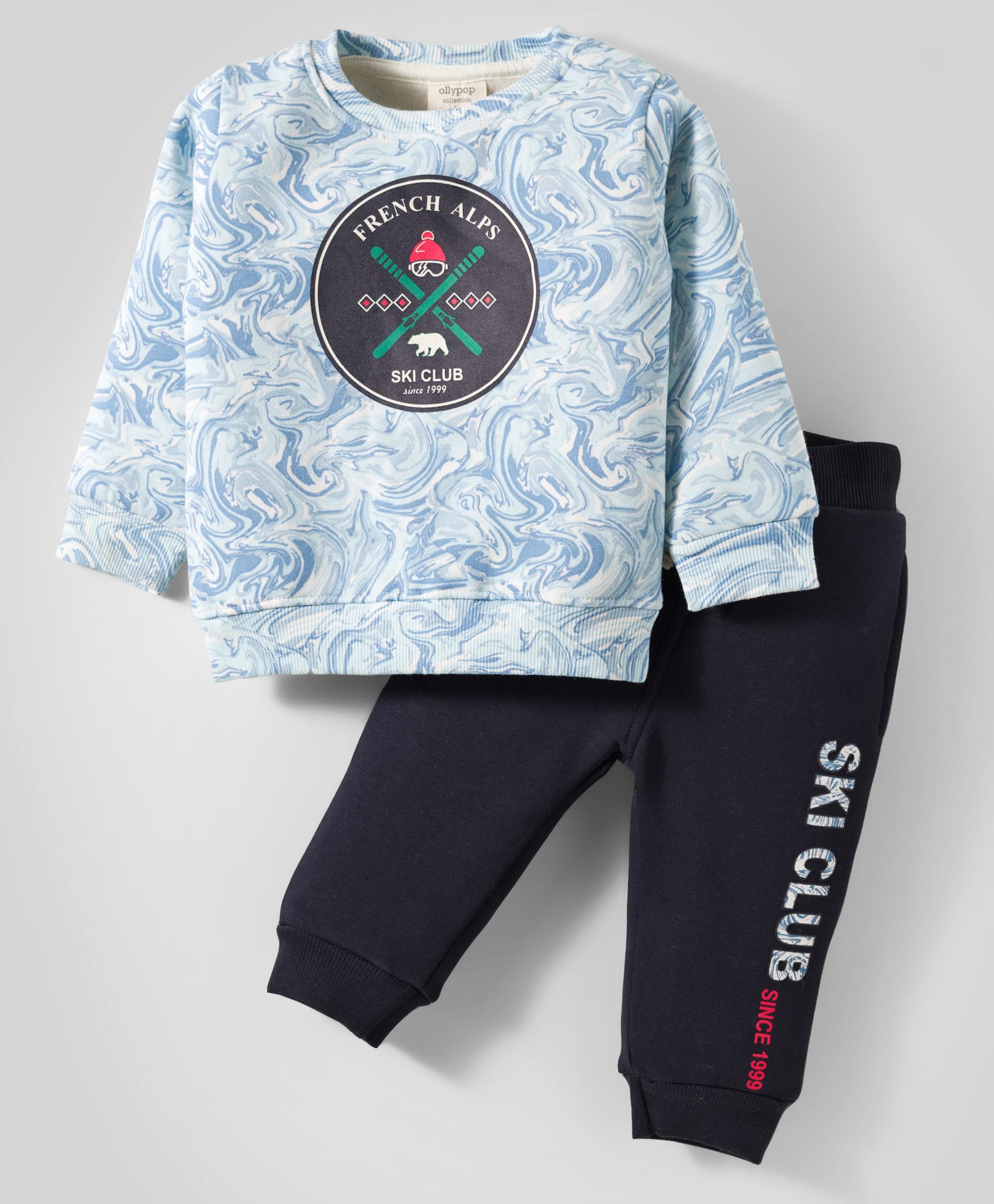 Ollypop Knit Full Sleeves Winter Wear Shirt & Pant Set With Text Print - Light Blue-picture-11