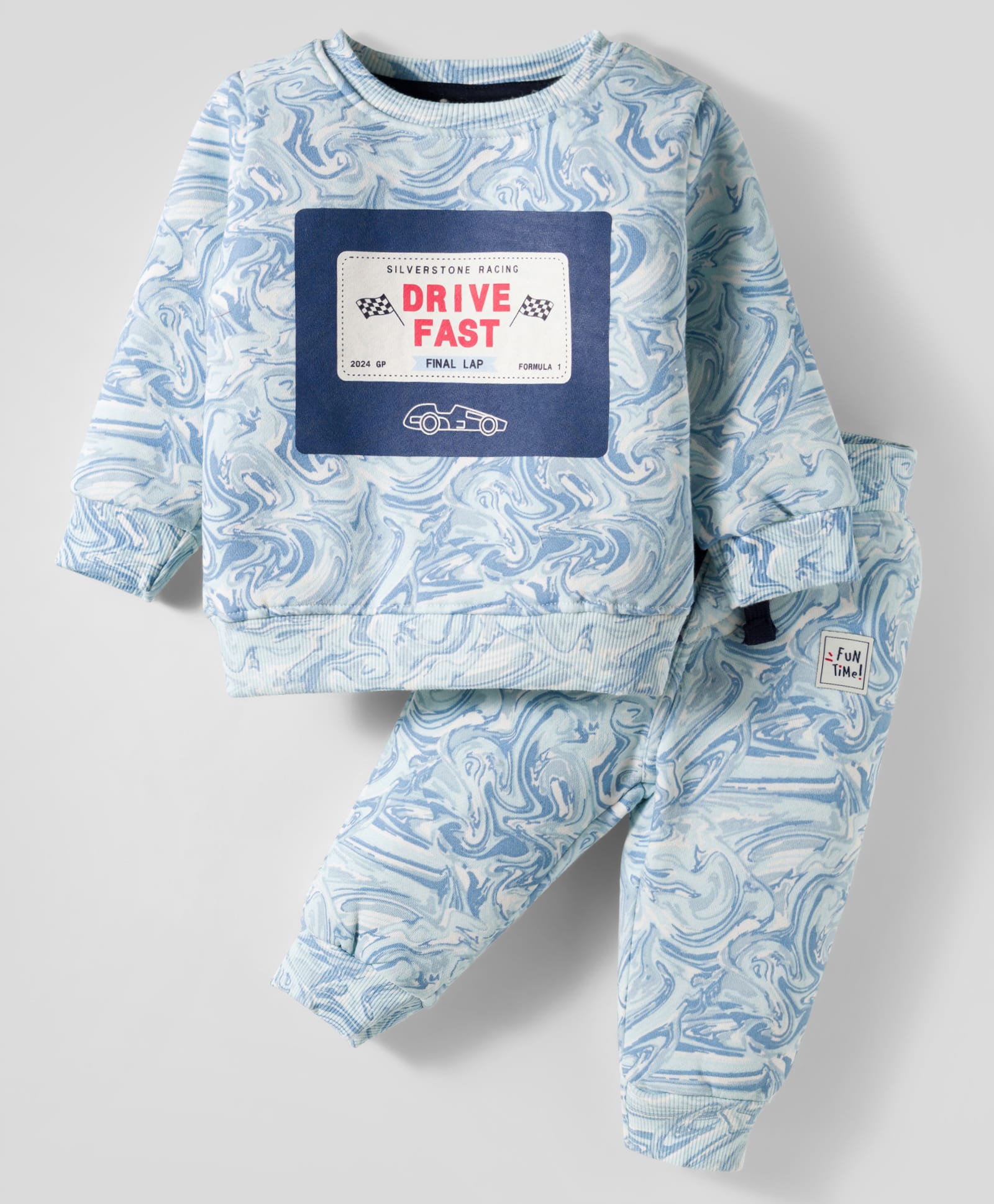 Ollypop Knit Full Sleeves Winter Wear Fleece T-Shirt & Lounge Pant Set With Text Print - Light Blue-picture-33