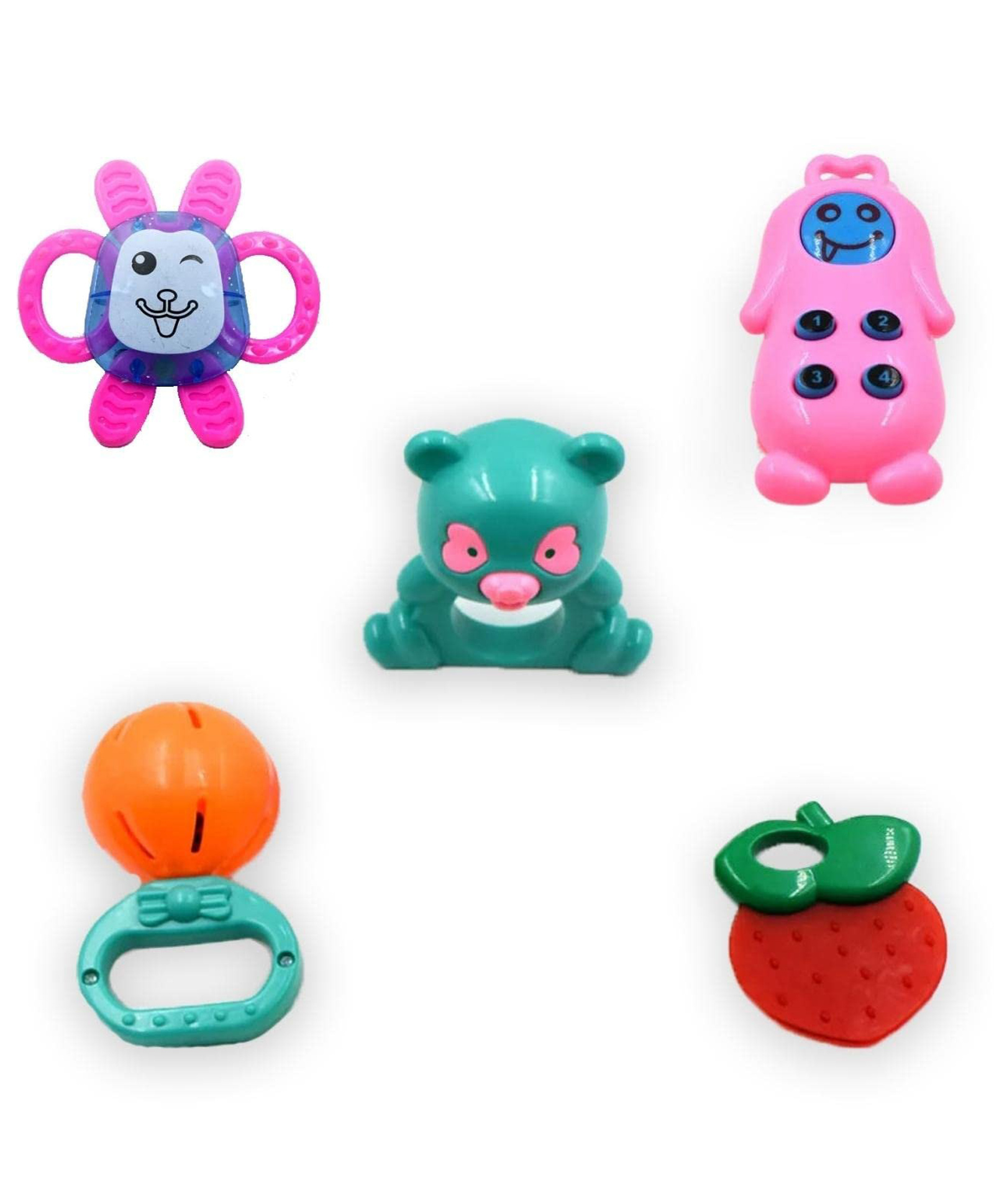 Kids Mandi Non Toxic Plastic Colourful Lovely Attractive Baby Rattle & Teether Toys Set of 6 Pcs for Babies, Toddlers, Infants & Children - Multicolour-image-0