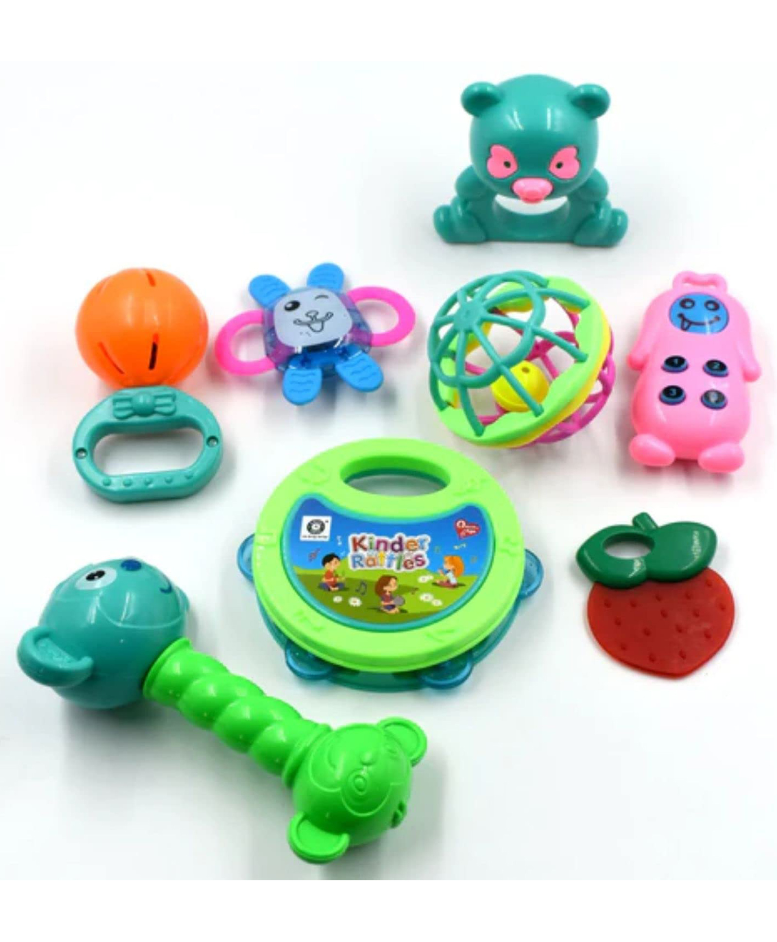 Kids Mandi Non Toxic Plastic Colourful Lovely Attractive Baby Rattle & Teether Toys Set of 8 Pcs for Babies, Toddlers, Infants & Children - Multicolour-image-1