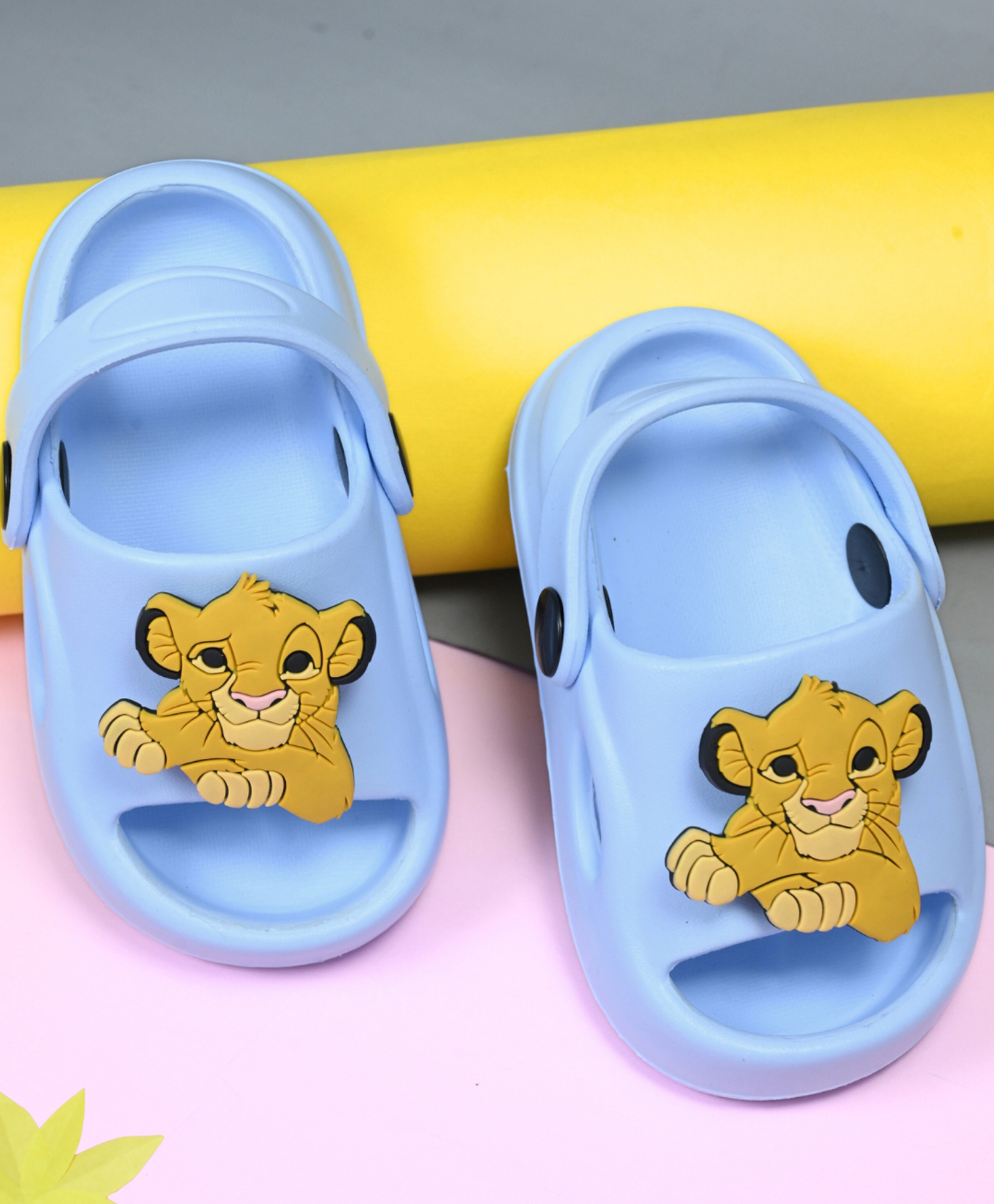 Yellow Bee The Lion King Featuring Solid Slingback Clogs With Rotating Simba Charms - Blue-image-43