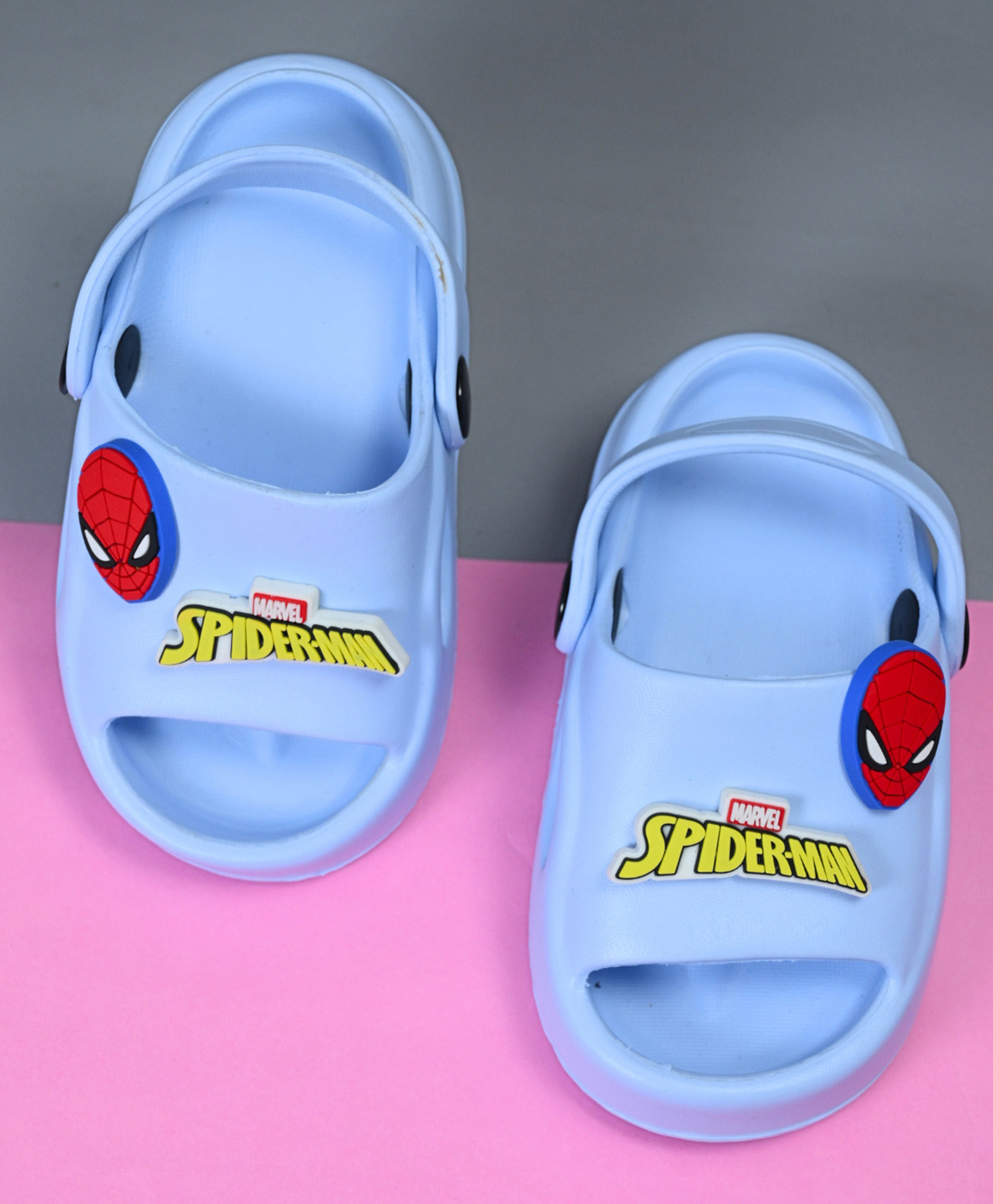 Yellow Bee Marvel Featuring Spider Man Applique Detailed Slingback Clogs - Blue-picture-18