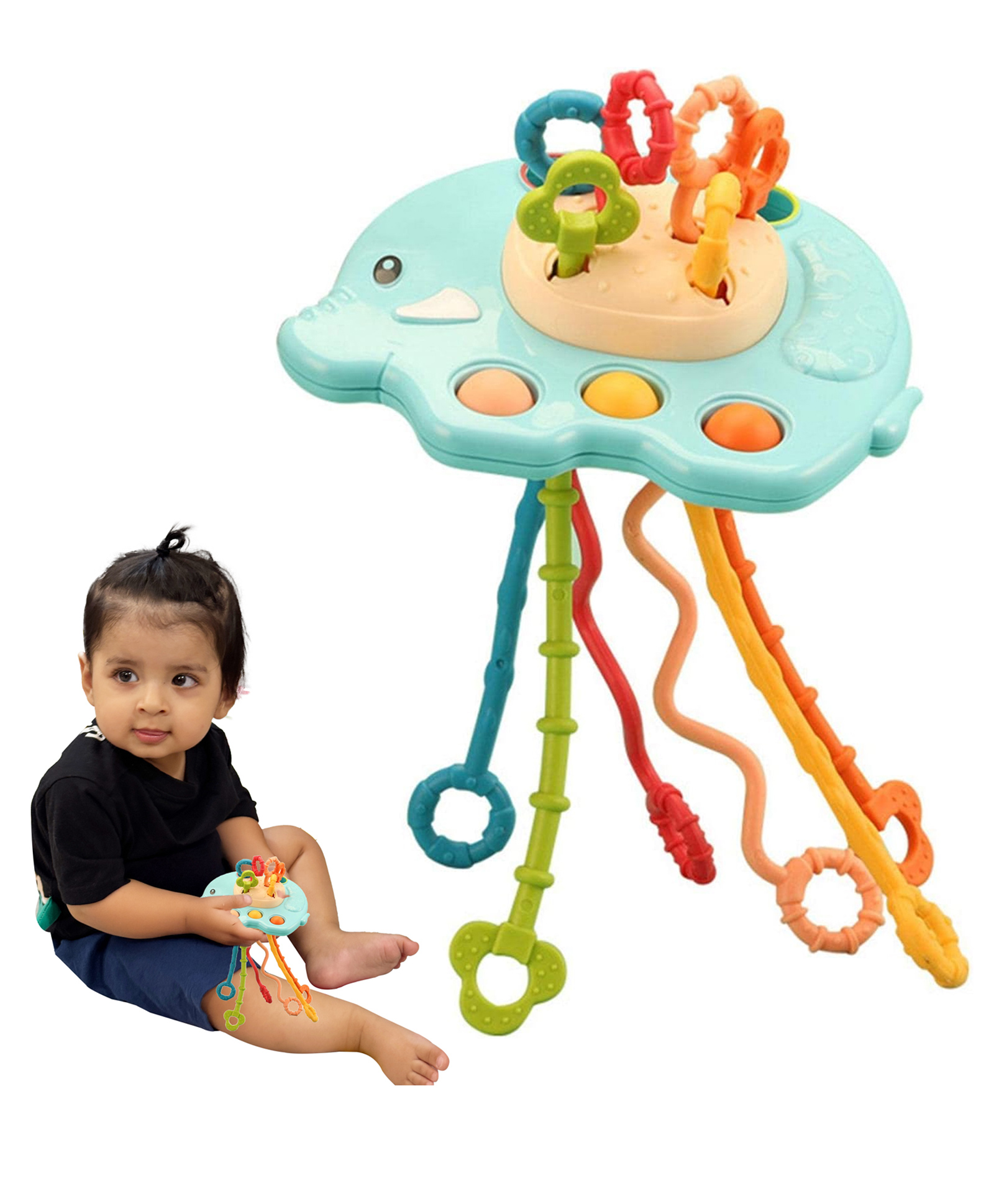 Kidology Elephant Montessori Teething Toy Set (Blue)-image-9