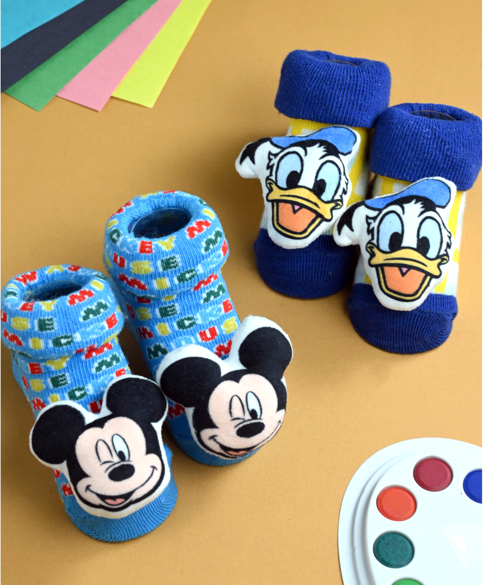 Yellow Bee Disney Cotton Pack of 2 Mickey Mouse & Donald Duck Applique Detailed 3D Socks - Blue-picture-10