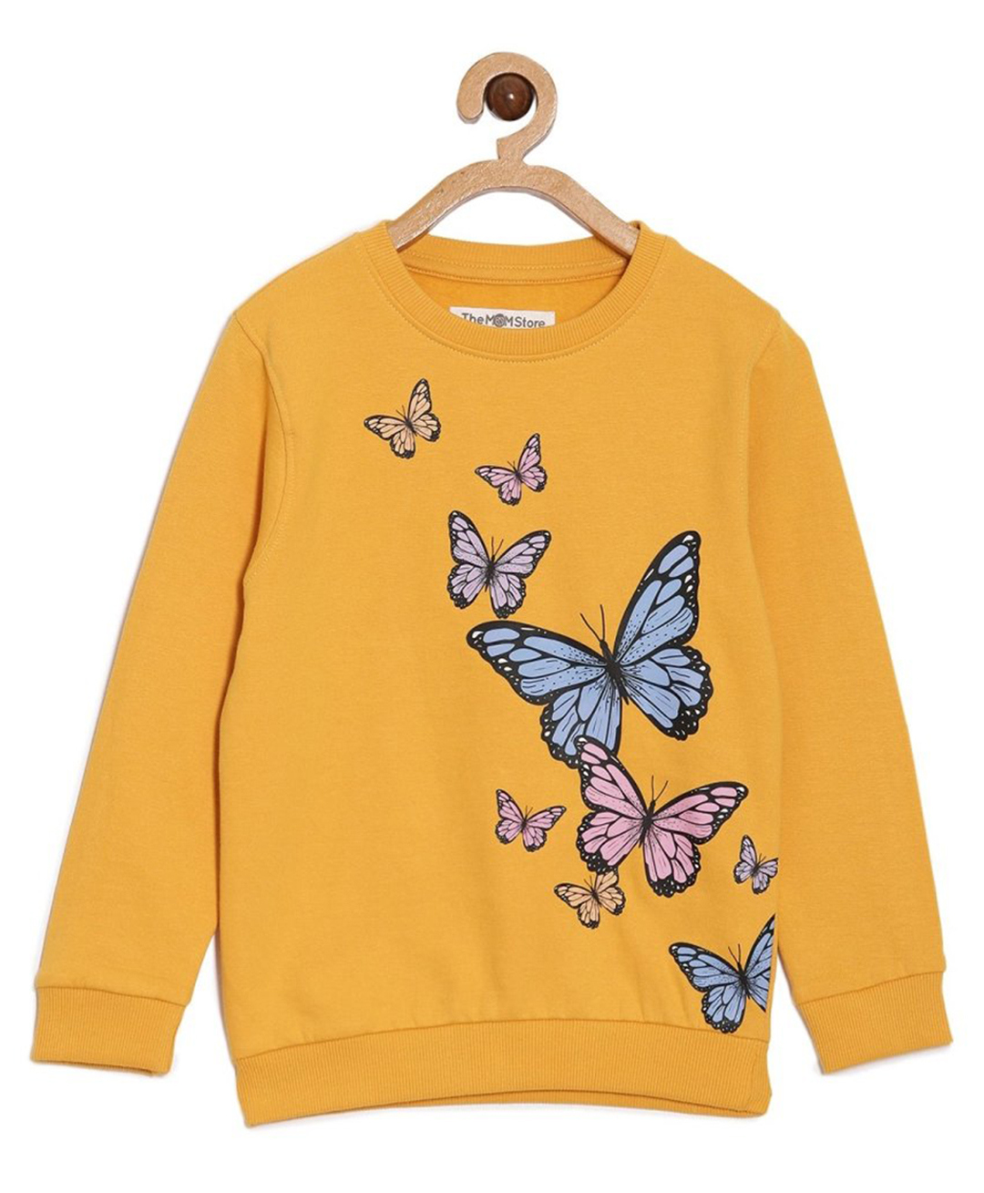 The Mom Store Cotton Blend Knit Full Sleeves Butterflies Printed Light Winter Sweatshirt - Yellow-image-39