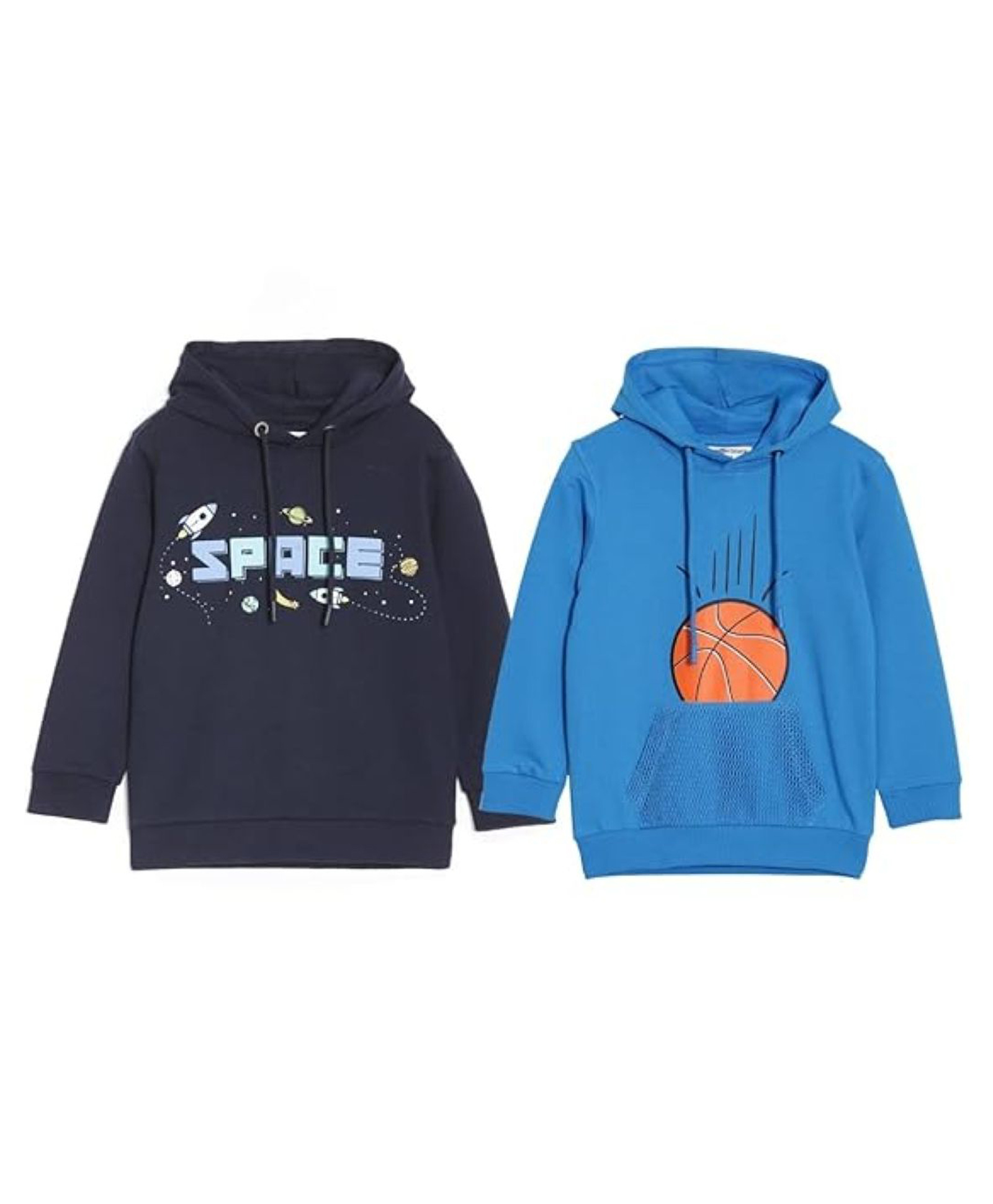 The Mom Store Cotton Blend Knit Pack Of 2 Full Sleeves Space Theme Printed Light Winter Hooded Sweatshirts - Blue & Navy Blue-picture-12