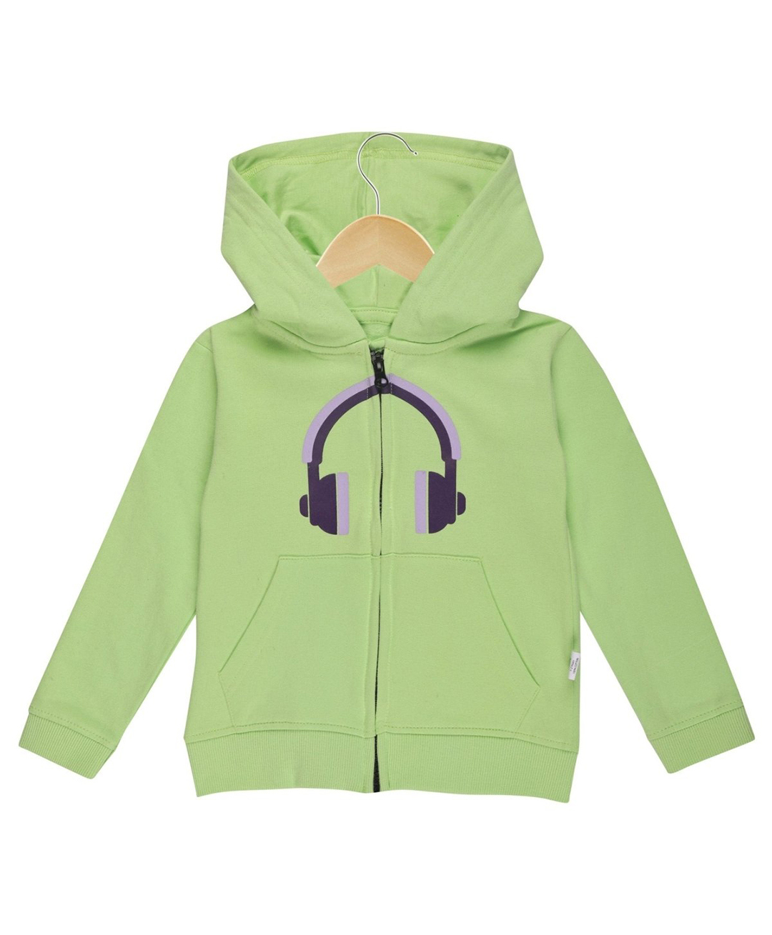 The Mom Store Cotton Blend Knit Full Sleeves Headphone Printed Light Winter Hooded Jacket - Neon Green-picture-11