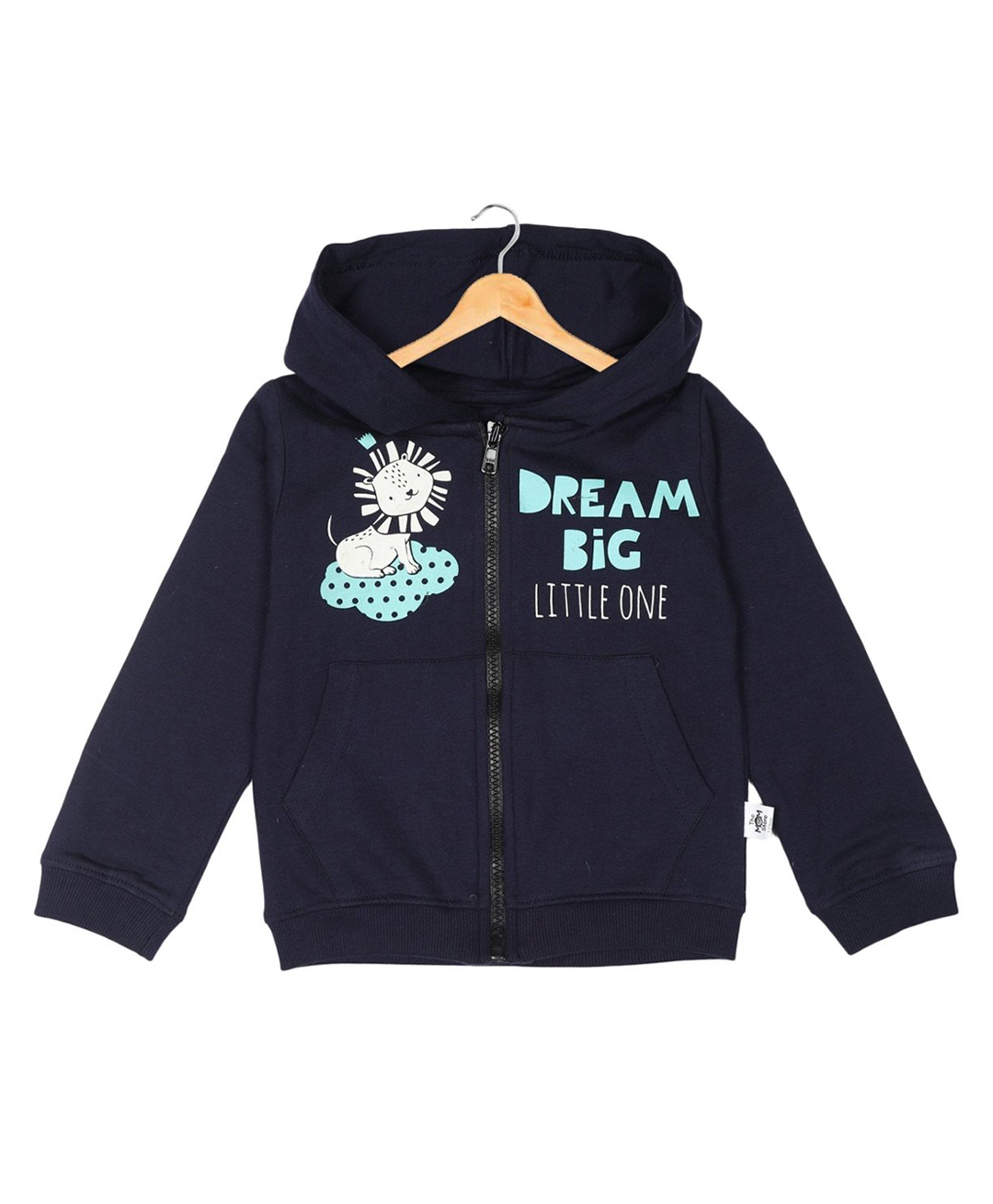 The Mom Store Cotton Blend Knit Full Sleeves Dream Big Text Printed Light Winter Hooded Jacket - Navy Blue-picture-14