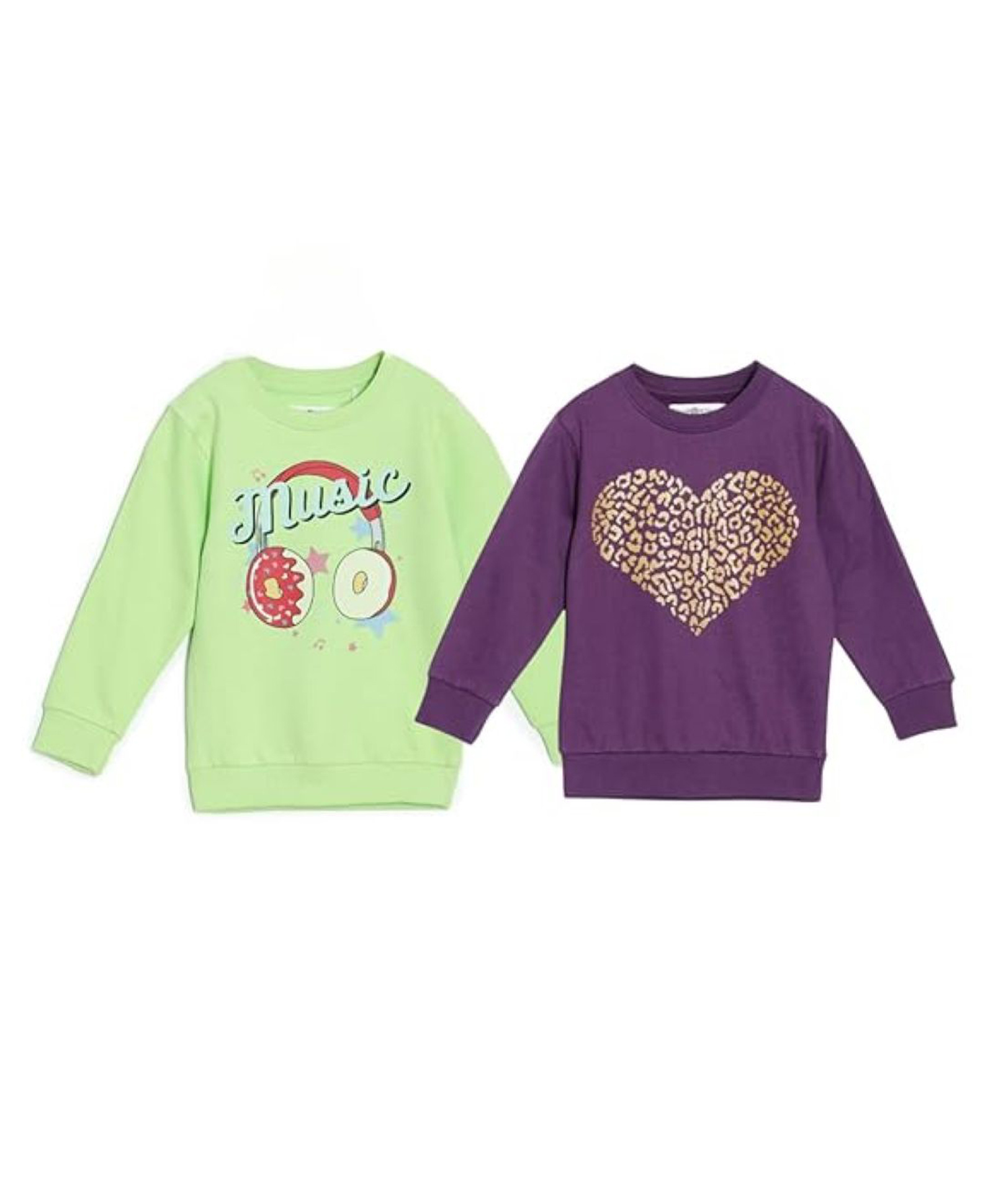 The Mom Store Cotton Blend Knit Pack Of 2 Full Sleeves Heart & Music Text Printed Light Winter Sweatshirts - Neon Green & Purple-image-27