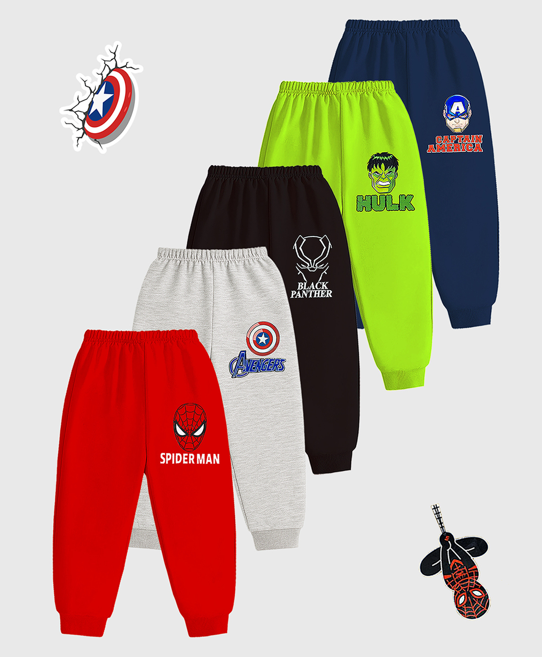 KUCHIPOO Cotton Blend Knit Pack Of 5 Marvels Avengers Featuring Superheroes Printed Pajamas - Red Grey Black Green & Blue-image-25