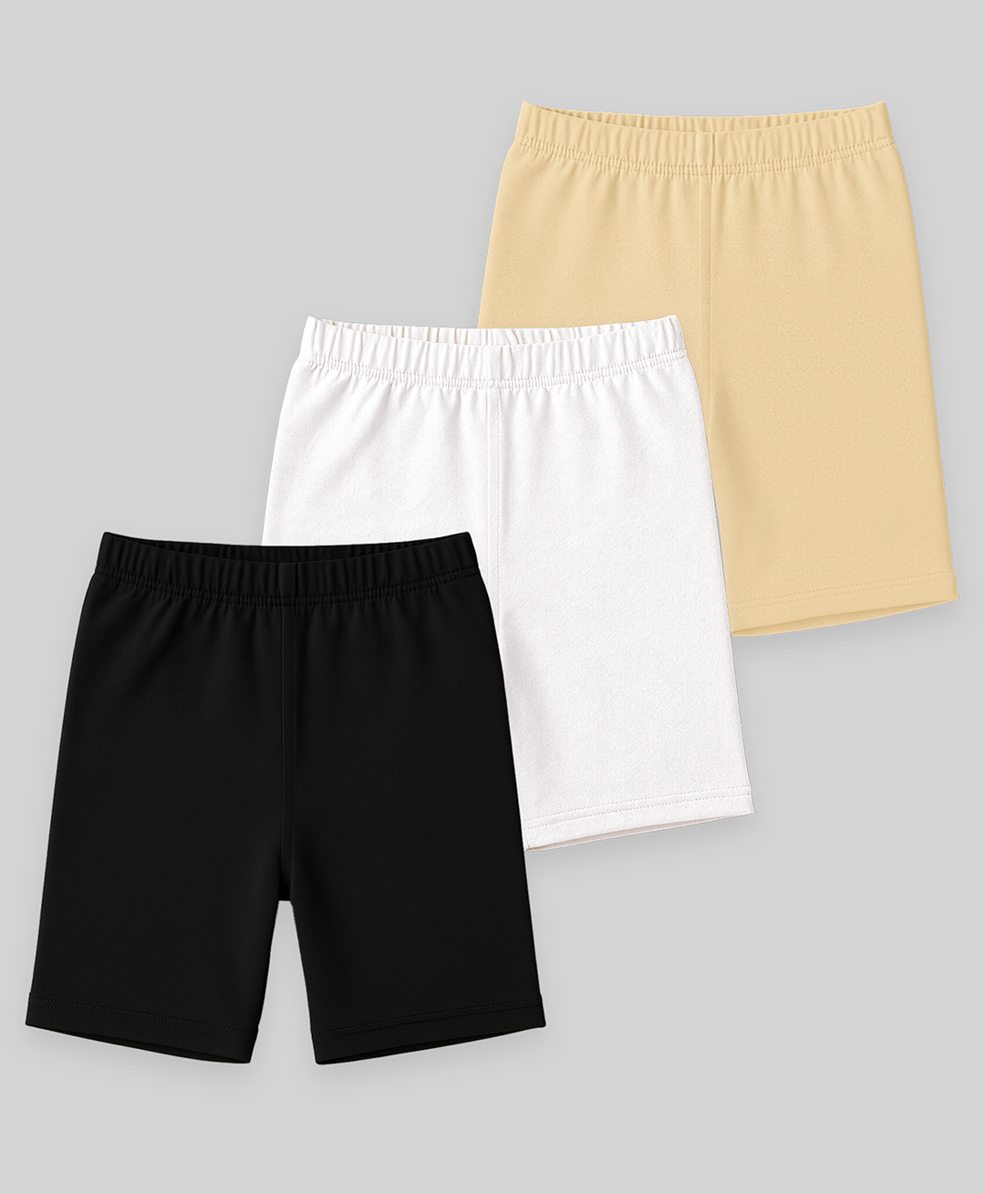 KUCHIPOO Cotton Blend Knit Pack Of 3 Solid Shorts - Black White & Biege-picture-26