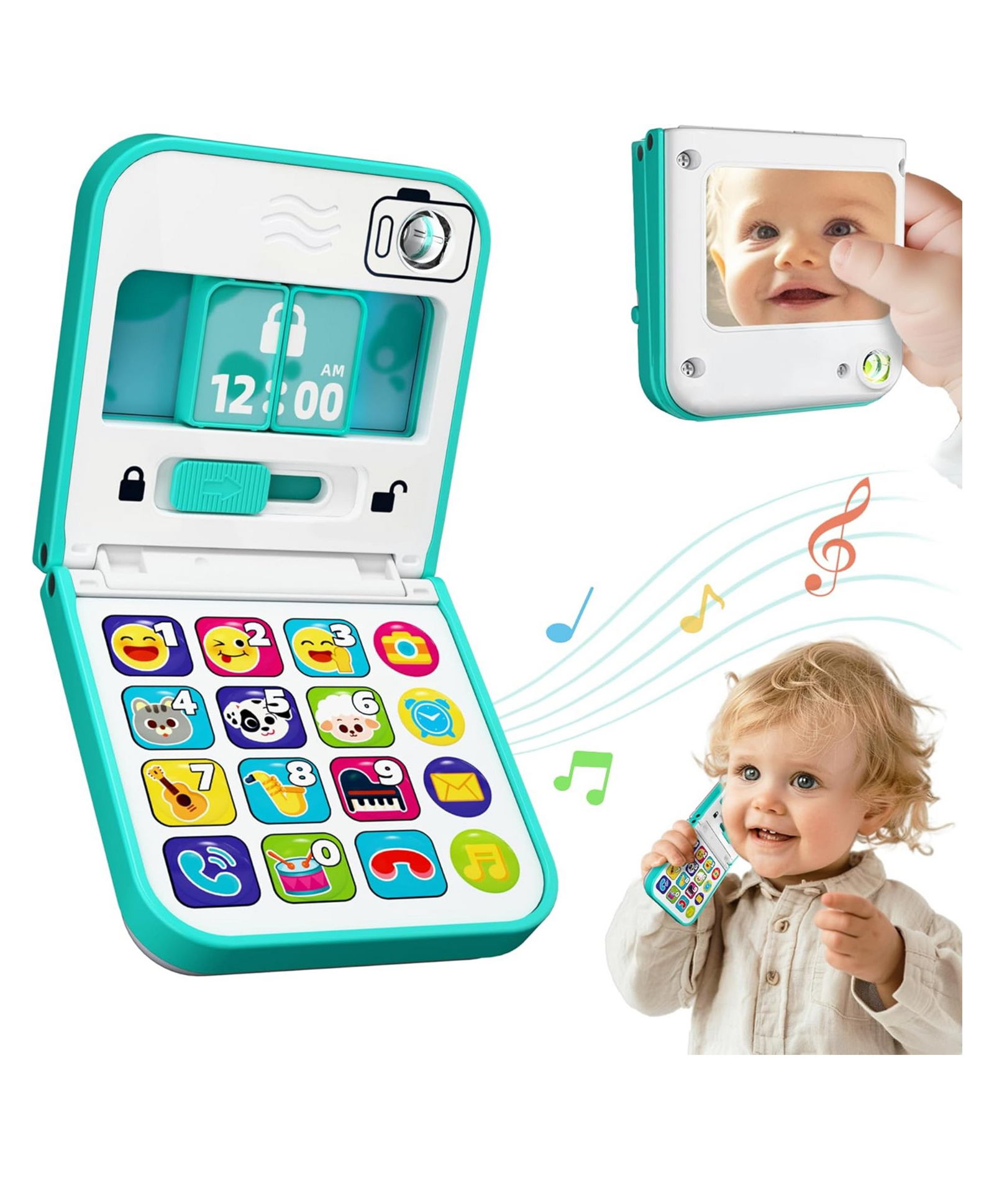 Azhari Foldable & Slide Baby Phone - Interactive Smartphone Toy with 40+ Songs, Sounds, and Activities, Pretend Play, Educational Features, Safe Mirror, and Durable Design Toy for kids Color May Vary-image-40