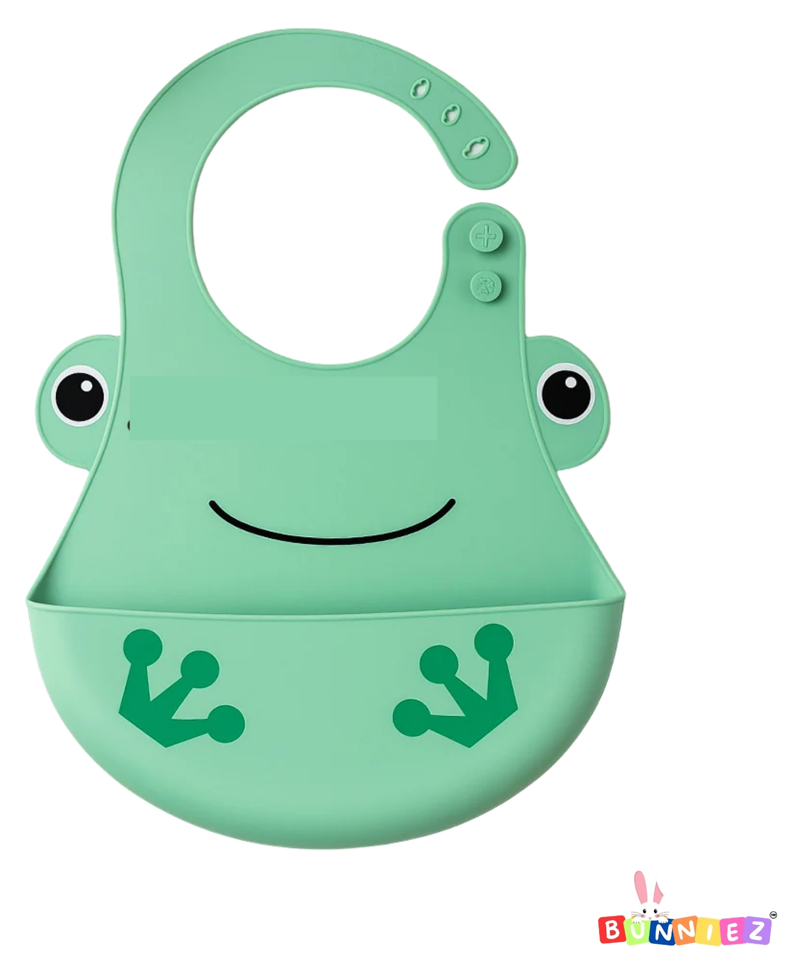 Bunniez Waterproof Silicone Bibs with Adjustable Snap Buttons for Infants & Toddlers, Fancy Design for 3+ months (Green)-image-16