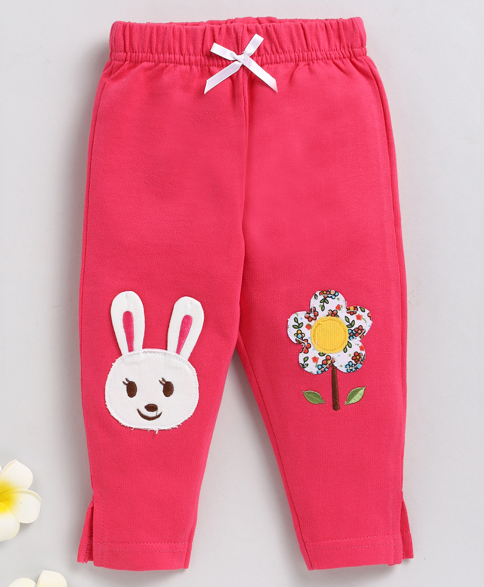 Wonderchild Fleece Woven Floral & Bunny Patch Detailed Pajama - Rani-picture-12