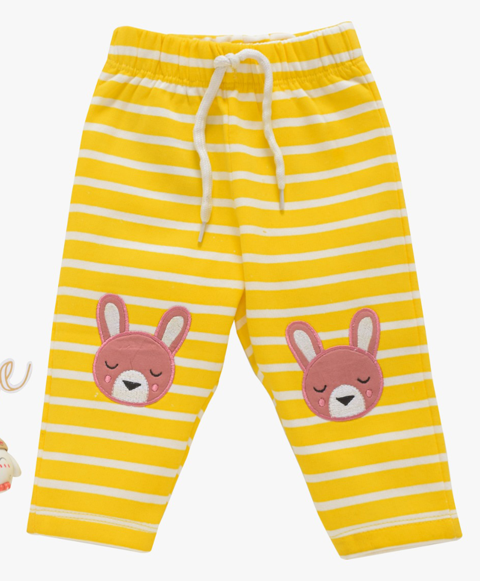 Wonderchild Striped & Bunny Patch Detailed Pajama - Yellow