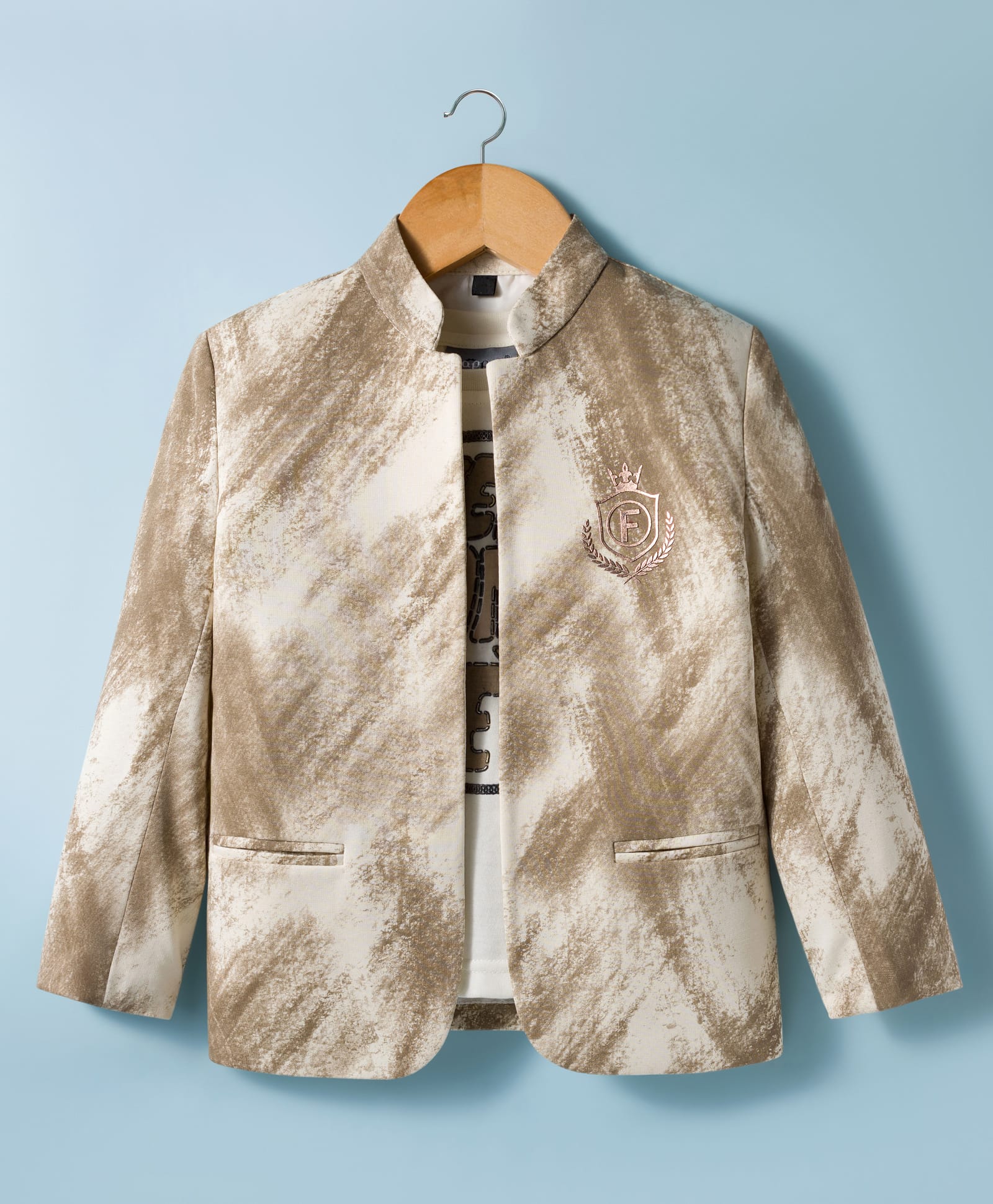 Dapper Dudes Full Sleeves Tie Dye Blazer With Typography Printed Tee Set - Brown-image-31
