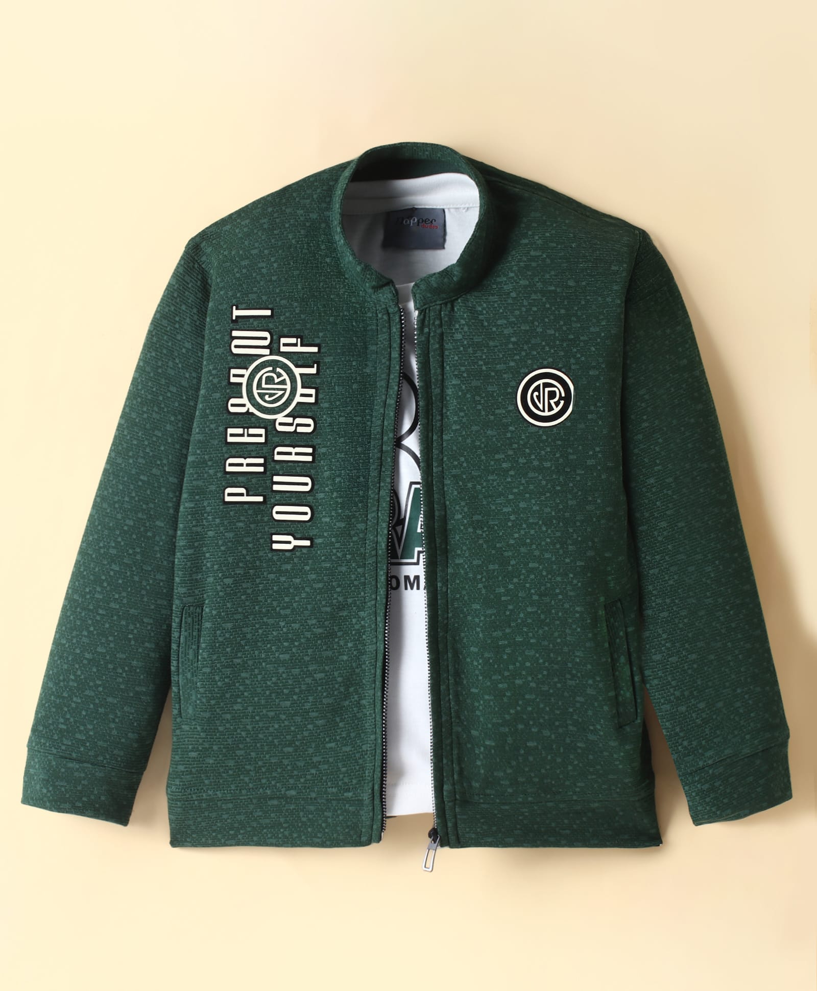 Dapper Dudes Full Sleeves Typography Printed Jacket With Tee Set - Olive-image-17