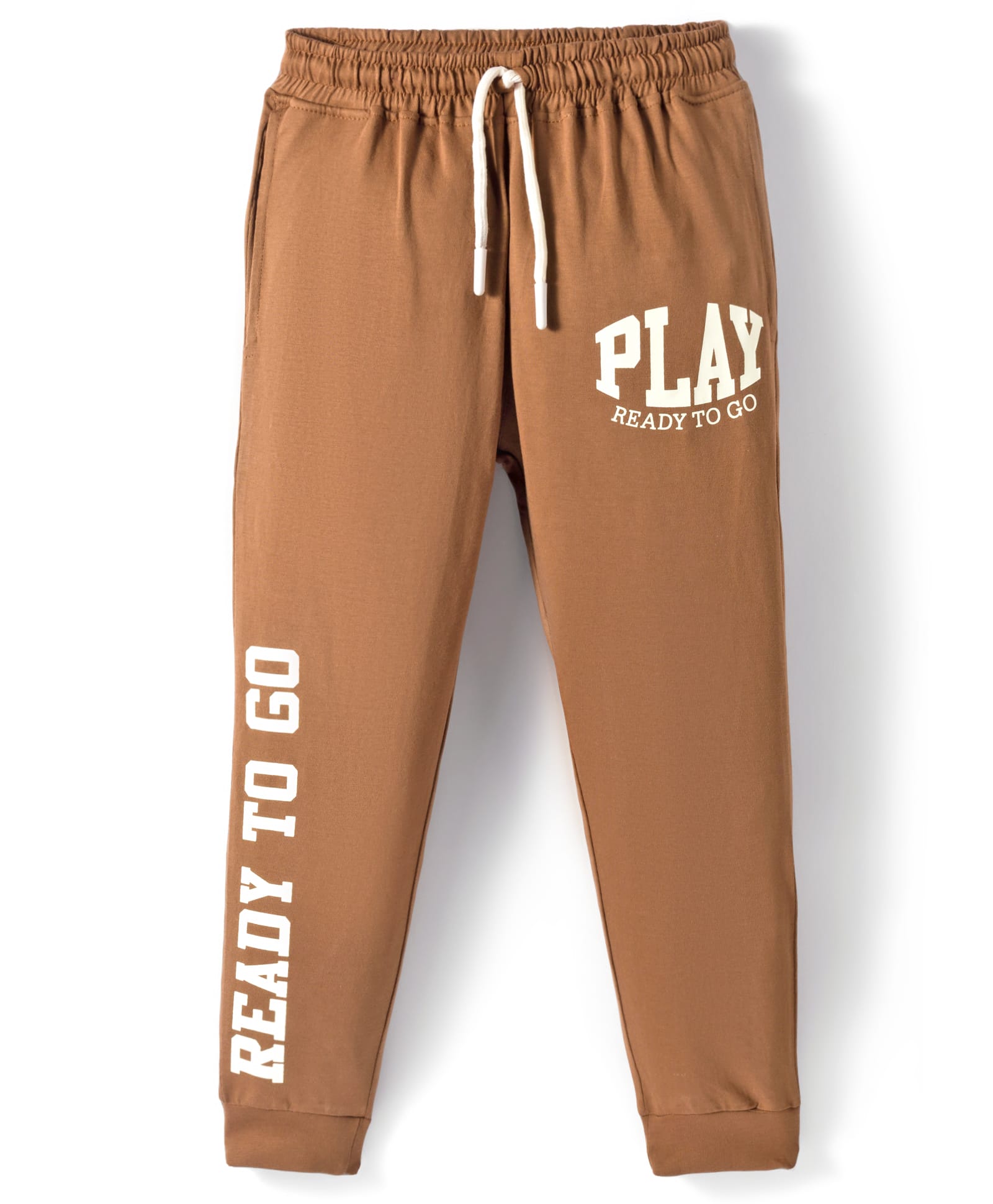 Evimo Single Jersey Knit Full Length Lounge Pant With Text Print - Brown-picture-15