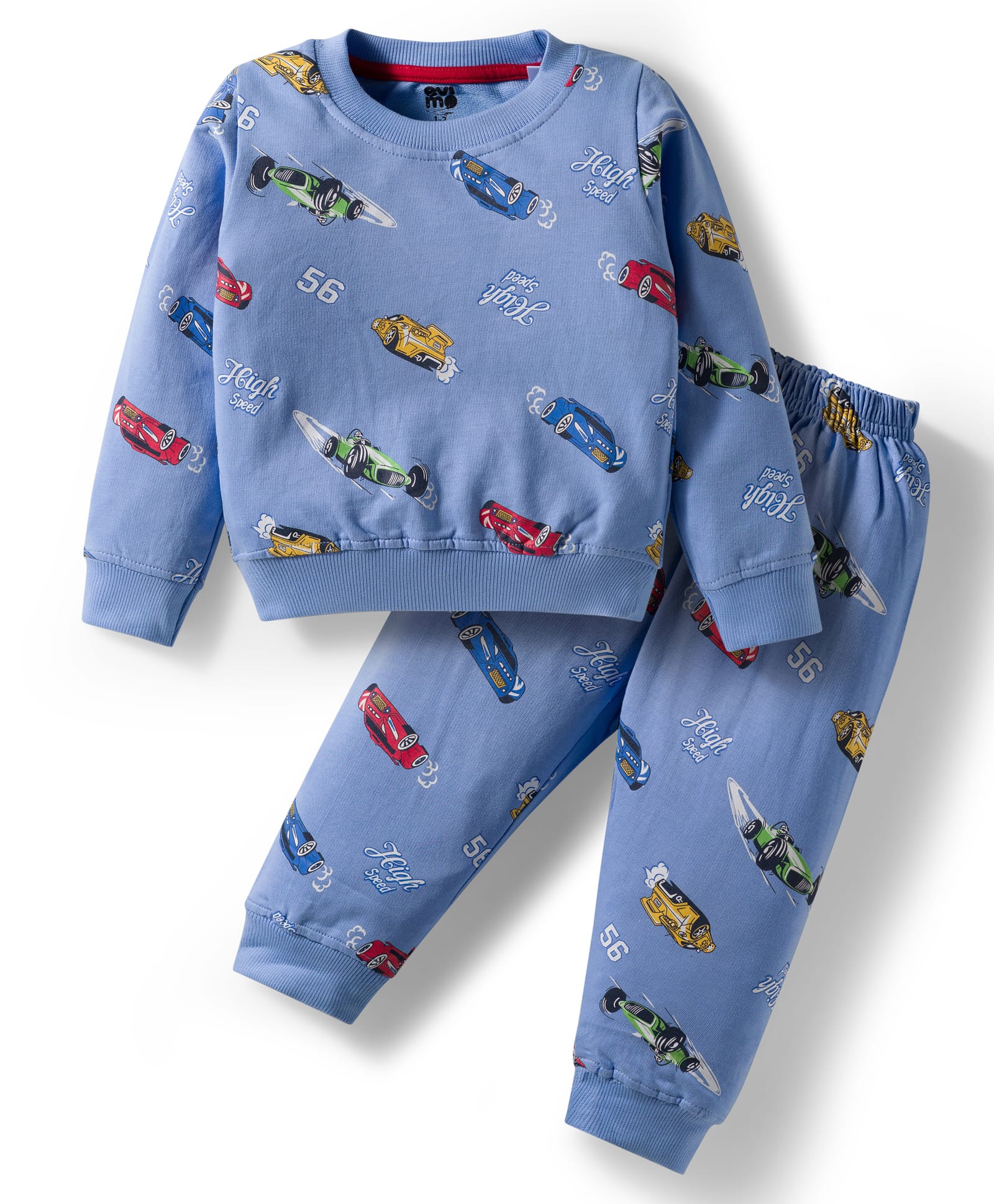 Evimo Single Jersey Knit Full Sleeves Co-ords Night Suit With Vehicle Print - Blue-picture-14