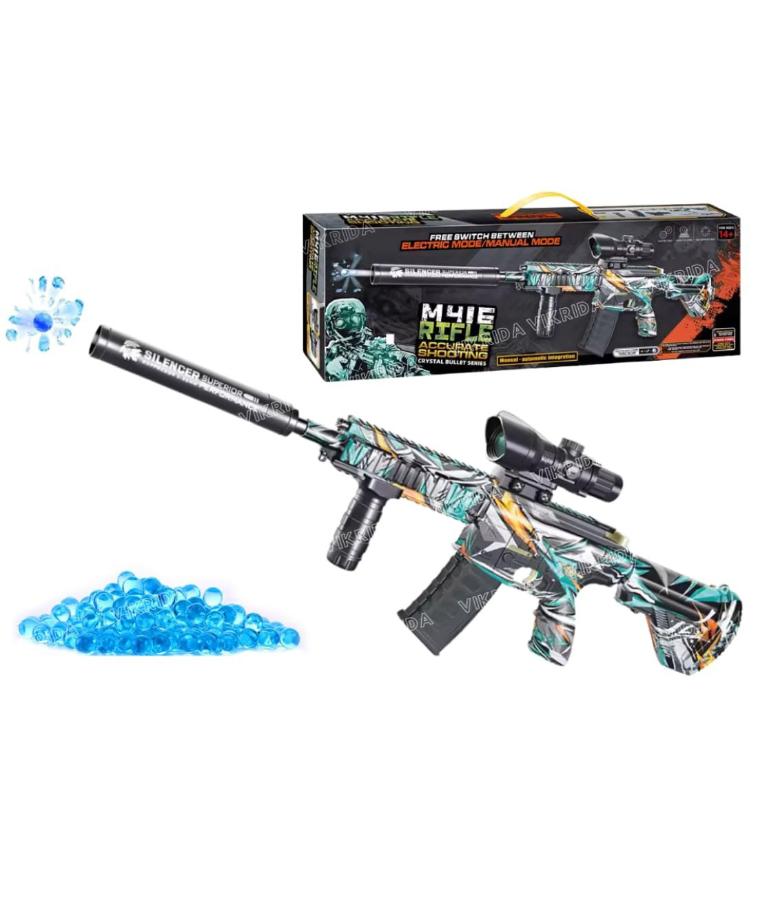 Vikrida Automatic & Manual (Dual Mode) Electric M416 Blaster Gun 2500 Soft Balls, Fast-Fire Battery Rifle for Adults, High-Speed Shooting Toy with Rechargeable Battery, Blue M416 Assault Rifle Style-image-32
