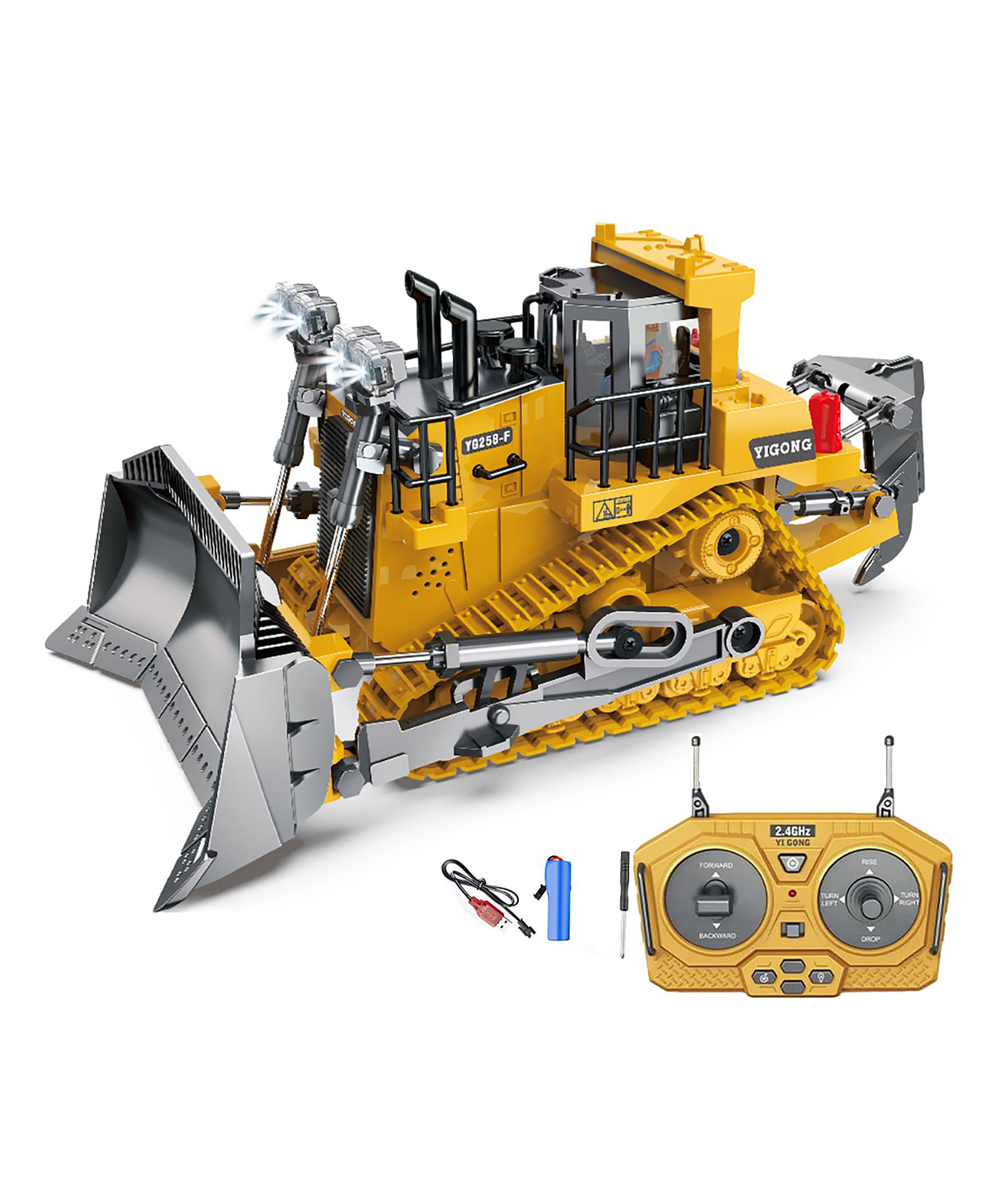 Magicwand 1:18 Scale Die-Cast 9 Channel Multi-Directional Bulldozer with Working Headlights Lights & Sound for Kids Mustard Pack of 1 - Mustard-picture-34