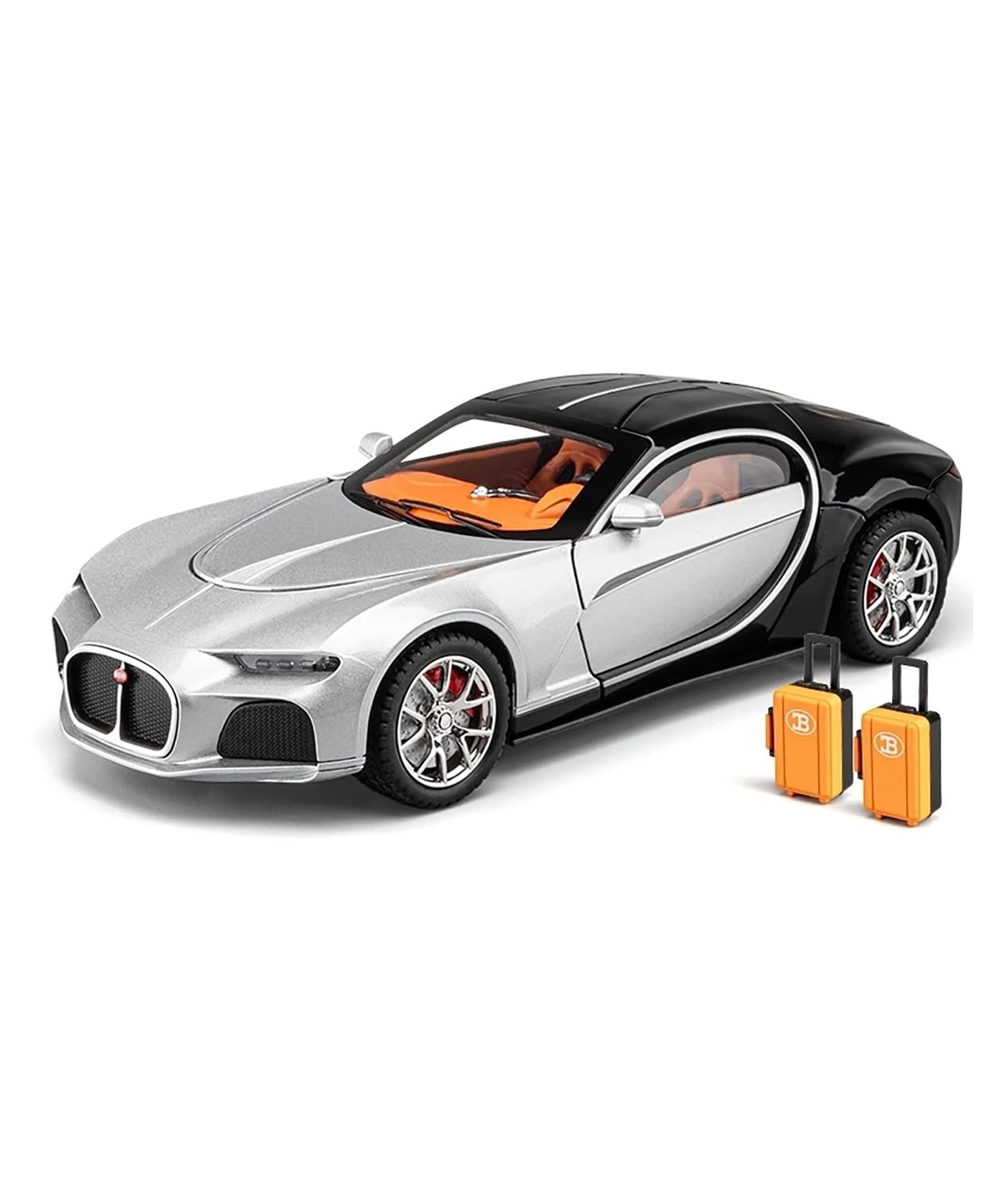 Magicwand 1:24 Scale Die-Cast Bugattti AtlanticLarge with 4 Openable Doors,Pull Back Action,Lights,Music & Working HornArrow Silver Pack of 1-image-27