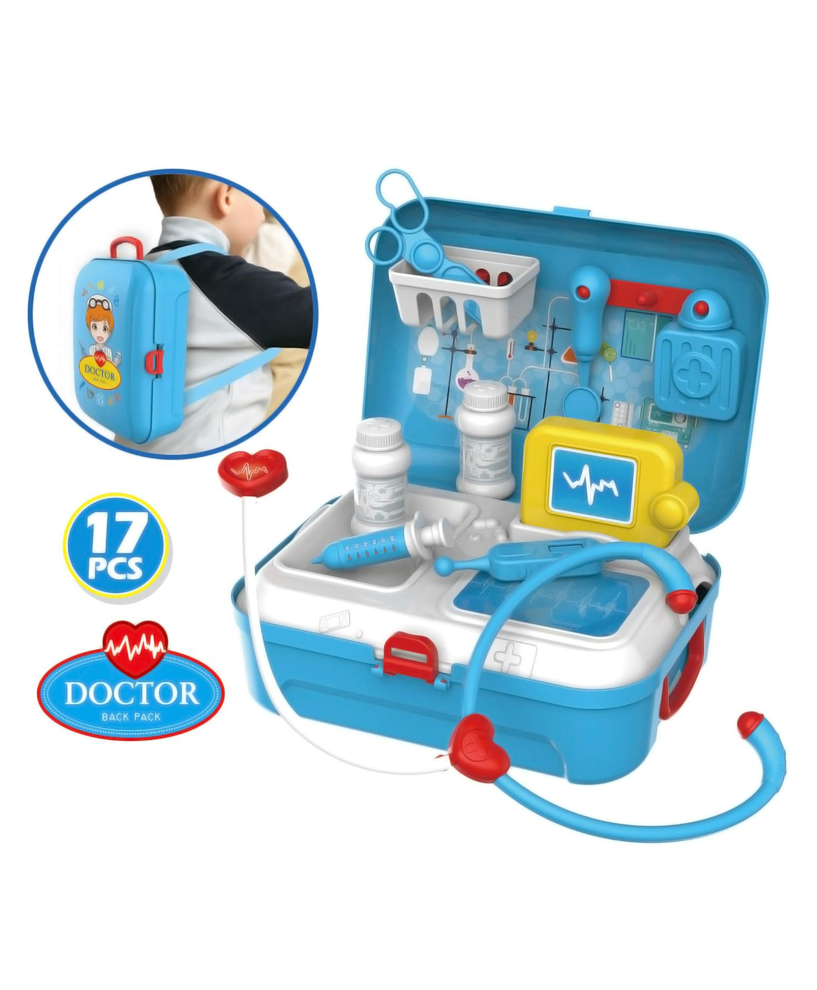 Magic wand Pretend Play Carry Along Back-Pack Doctor Play Set for Kids17 Pcs]with Stethoscope Pack of 1 - Multi-Colored-image-41
