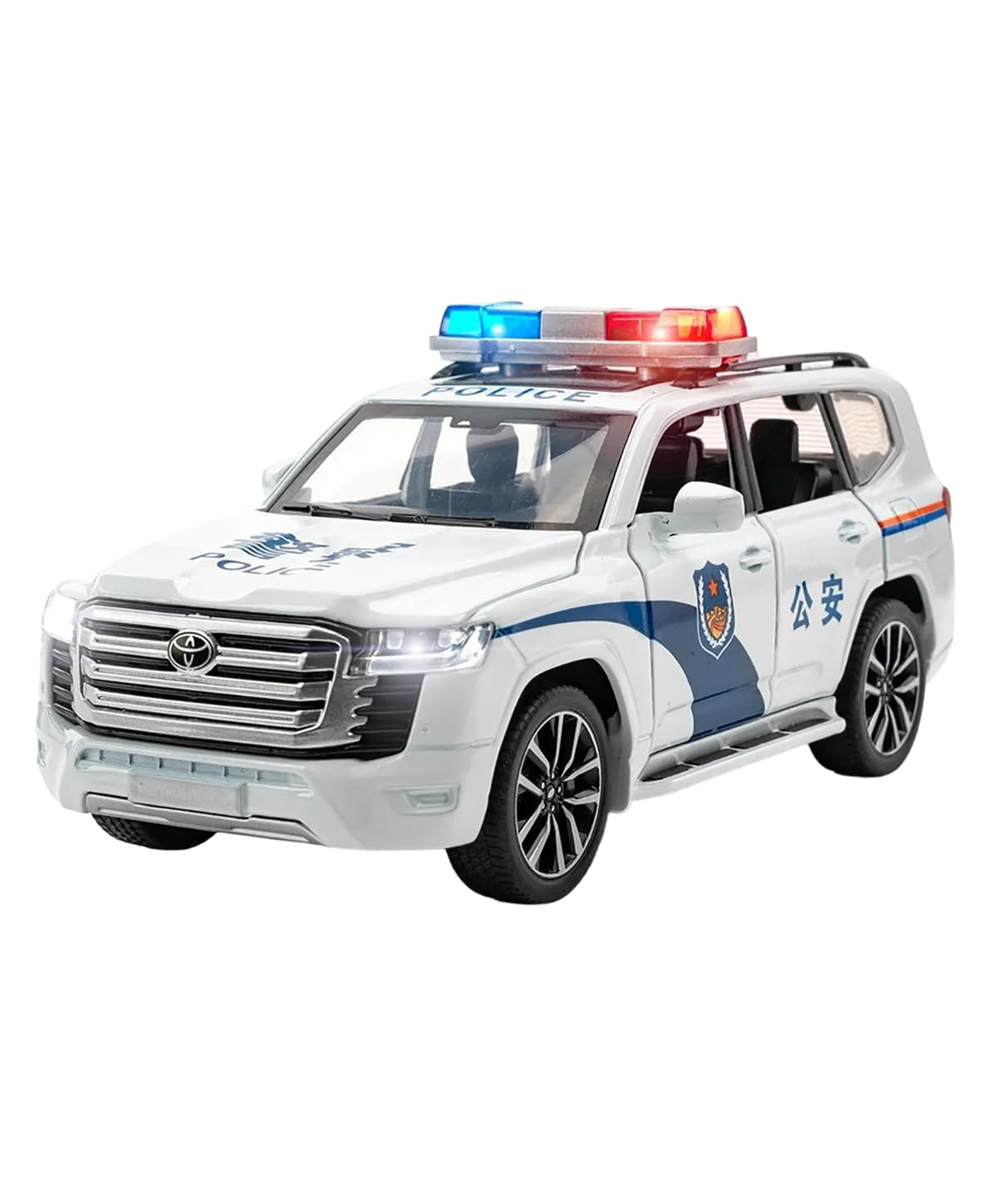 Magicwand 1:24 Scale Die-Cast Zinc Alloy Toyata Prrado LC-300 with 6 Openable Doors,Lights,Music & Pull Back ActionPolice SUVWhite Pack of 1-picture-45