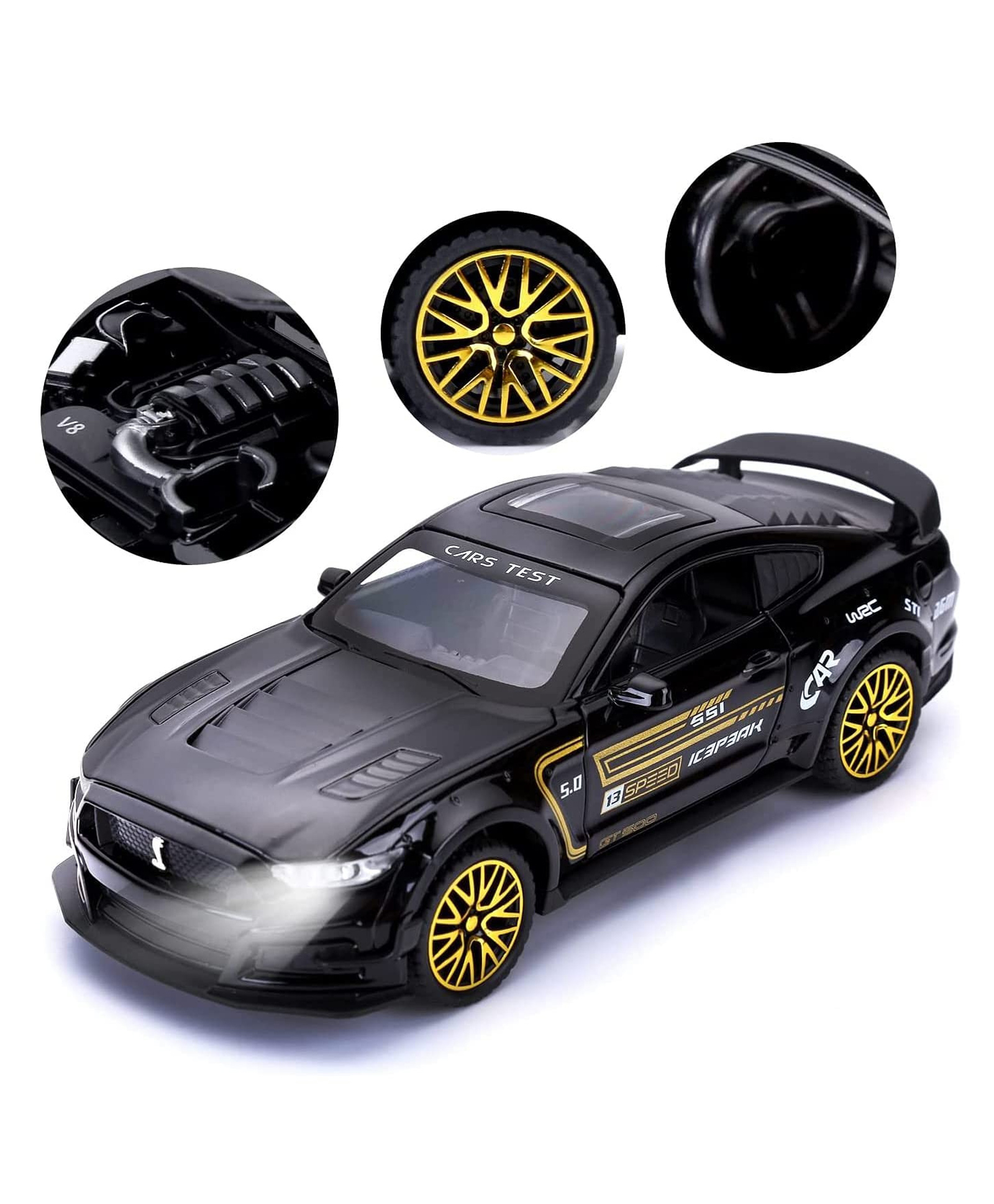 Magicwand 1:32 Scale Mustaang Die-Cast Car with 4 Openable Doors Pull Back Action Lights & MusicPack of 1 Colors as Per Stock-image-2