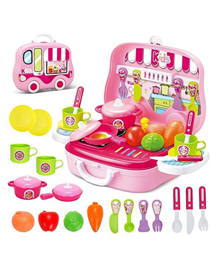 Magicwand Plastic Pretend Play Carry Along Kitchen Food Play Set for Girls (26 Pcs W/o Stickers)-picture-9