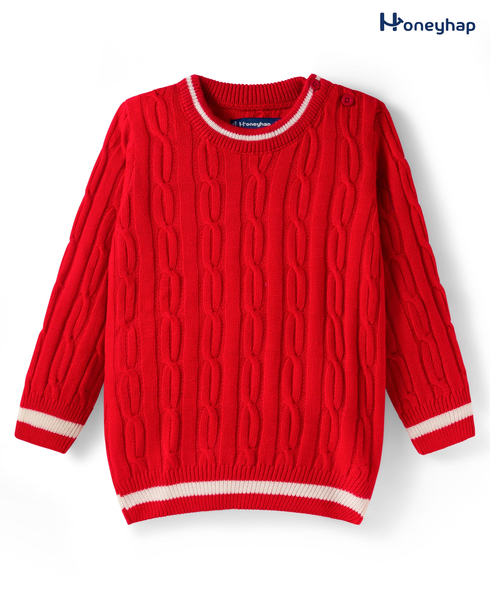 Honeyhap Knit Bio Finish Full Sleeves Round Neck Pullovers With Cable Knit Design - Mars Red-picture-10