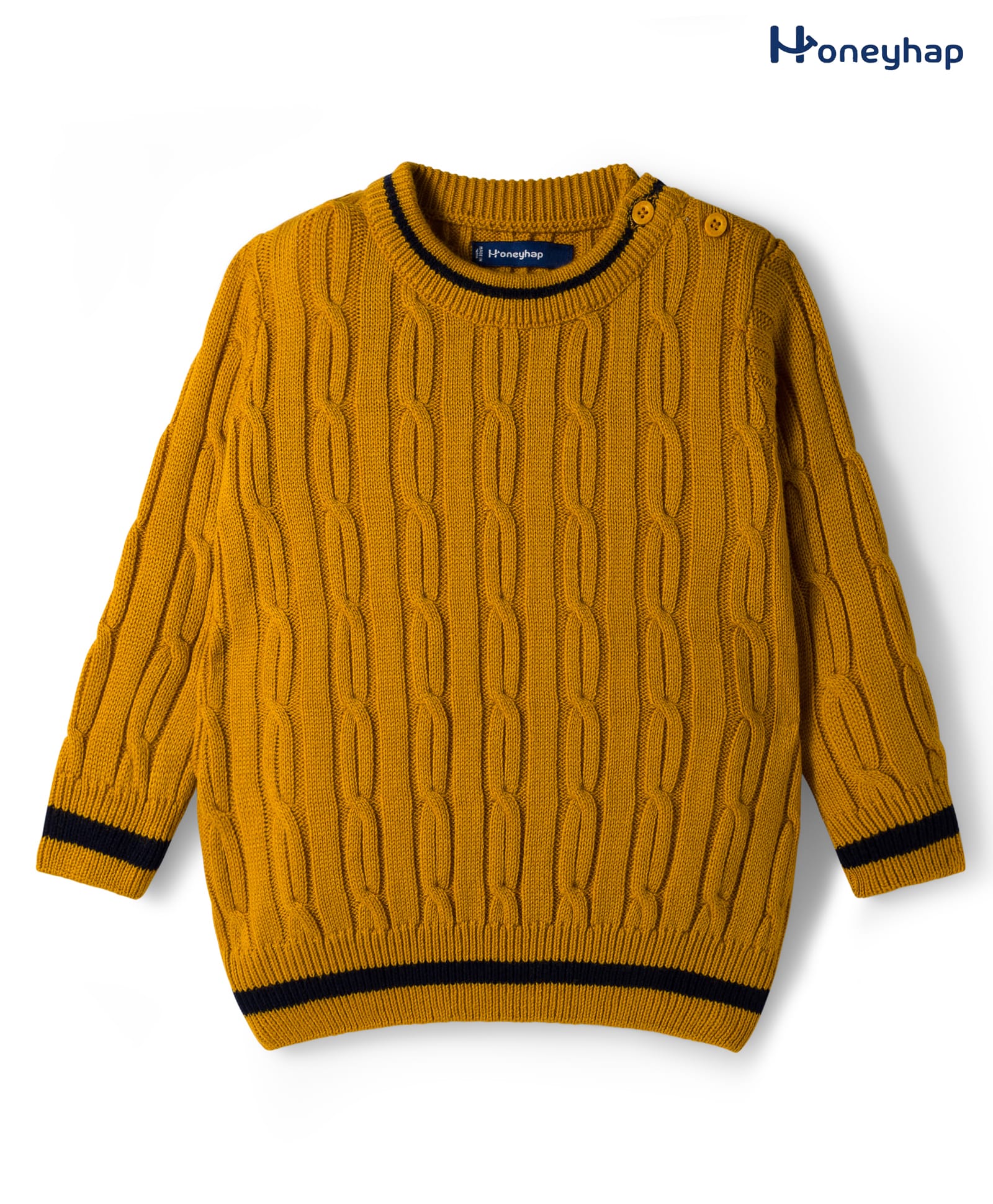Honeyhap Knit Bio Finish Full Sleeves Round Neck Pullovers With Cable Knit Design - Mustard-image-27