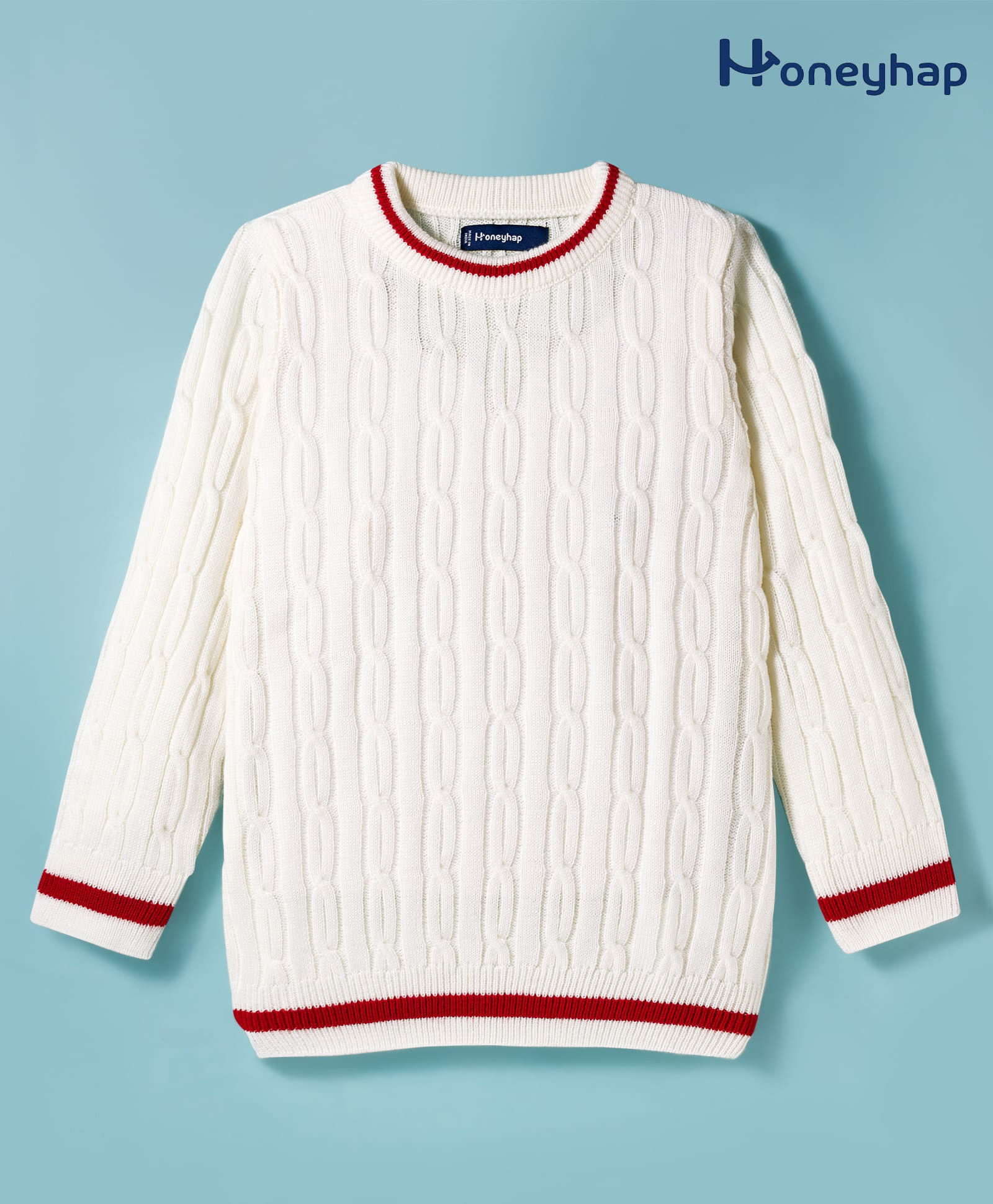 Honeyhap Premium Knit Full Sleeves Pullover Sweater with Bio Finish & Cable Knit Design - White-picture-20