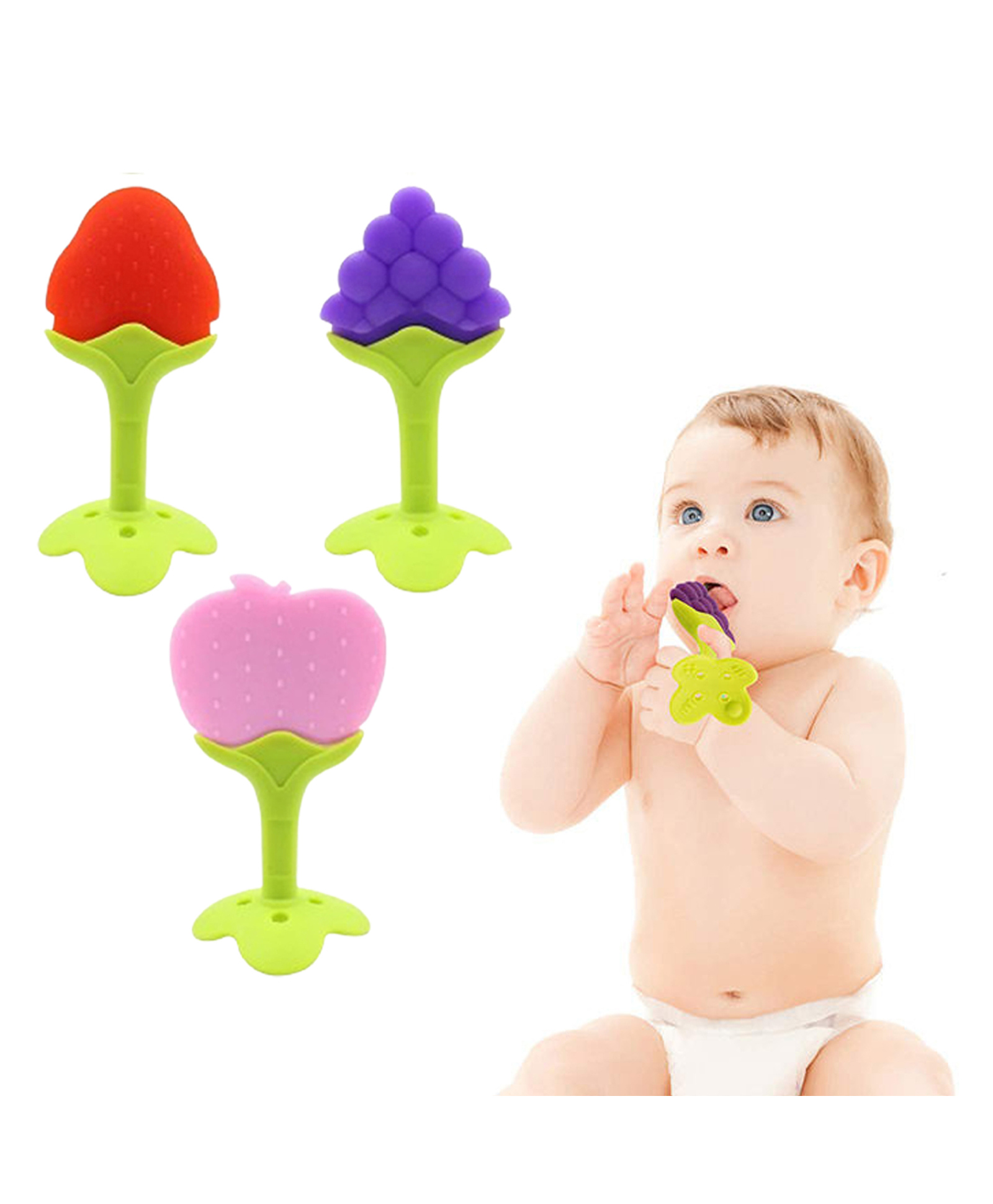 Safe-O-Kid BPA-Free Organic Silicone Fruit Teether | Soft, Non-Toxic Teething Relief for Infants & Toddlers | Food-Grade, Multicolor-picture-28