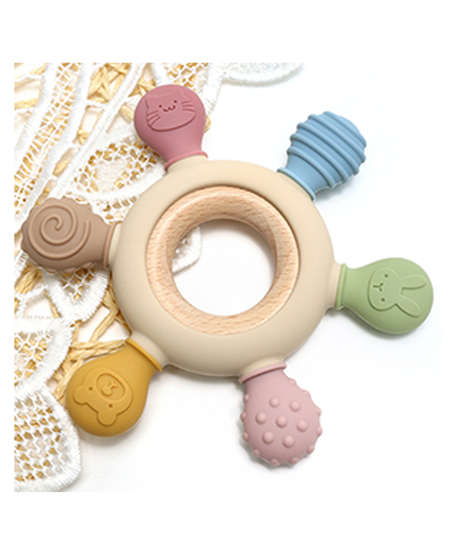 Safe-O-Kid BPA-Free Silicone & Wooden Teether | Infant Teething Toy with Wooden Ring & Soft Silicone Rudder for Gums Relief | 3+ Months-picture-10