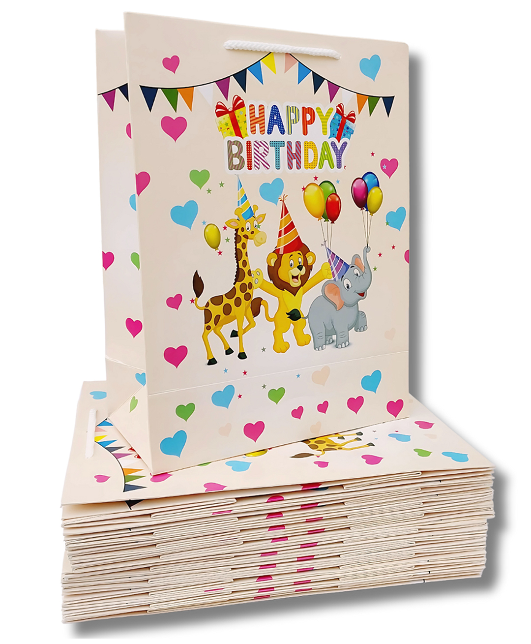 IncyWincy Happy Birthday Paper Gift Bags (Pack of 10) - Multicolor