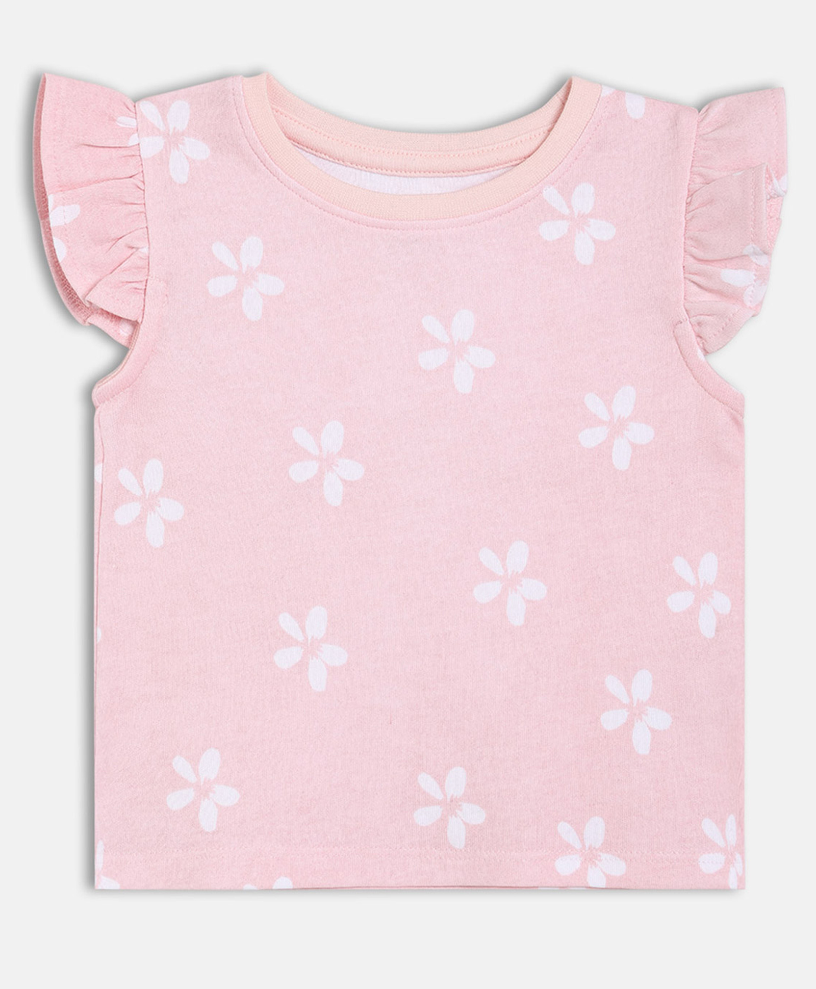 MINI KLUB Cotton Knit Sleevless Frill Designed Floral Printed Top - Pink-picture-21