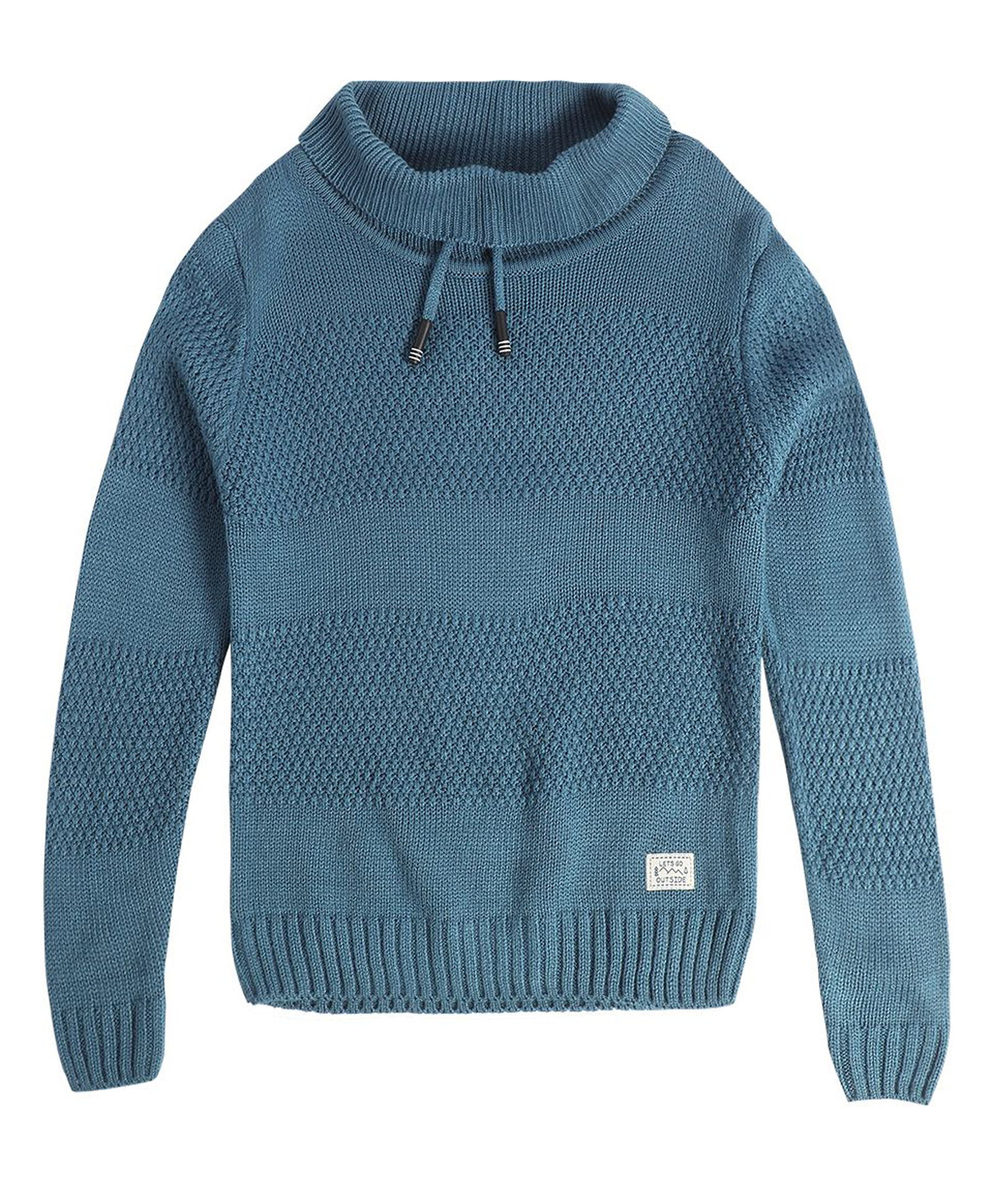 MINI KLUB Cotton Knit Full Sleeves Lets Go Outside Patch Detailed Sweater - Blue-picture-22