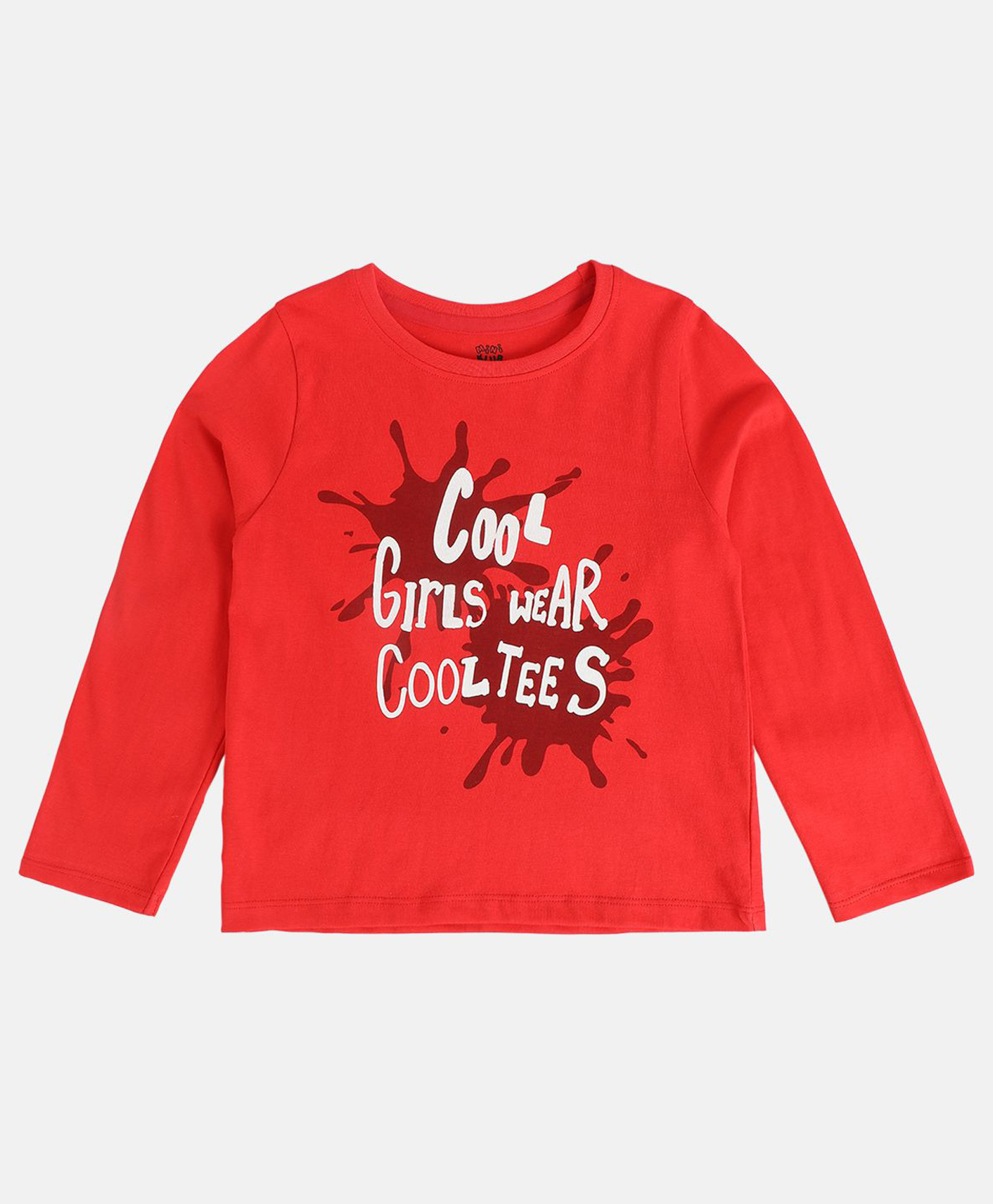 MINI KLUB Cotton Knit Full Sleeves Cool Girls Wear Cool Tees Text Printed Top - Red-picture-13