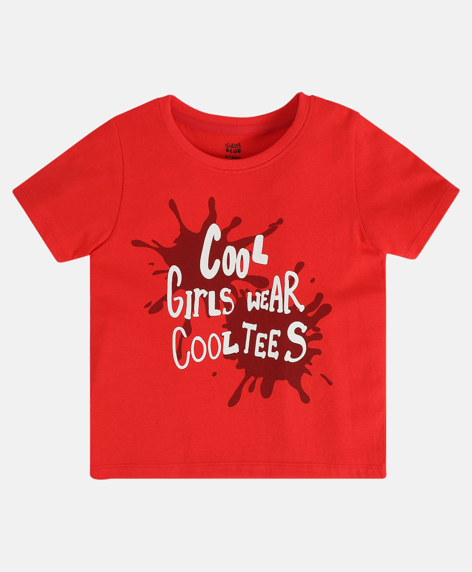 MINI KLUB Cotton Knit Half Sleeves Cool Girls Wear Cool Tees Text Printed Top - Red-picture-17