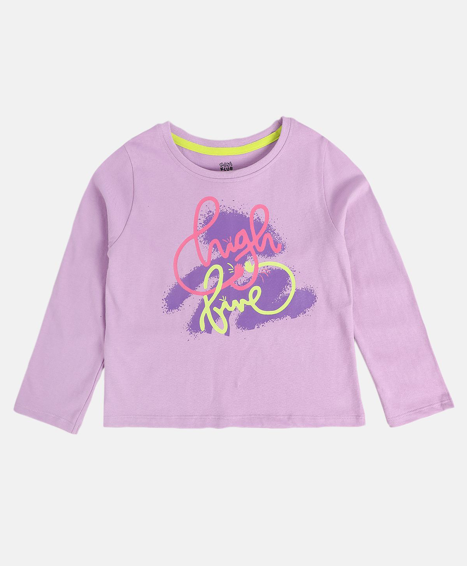 MINI KLUB Cotton Knit Full Sleeves High Five Text Printed Top - Lavender-picture-23