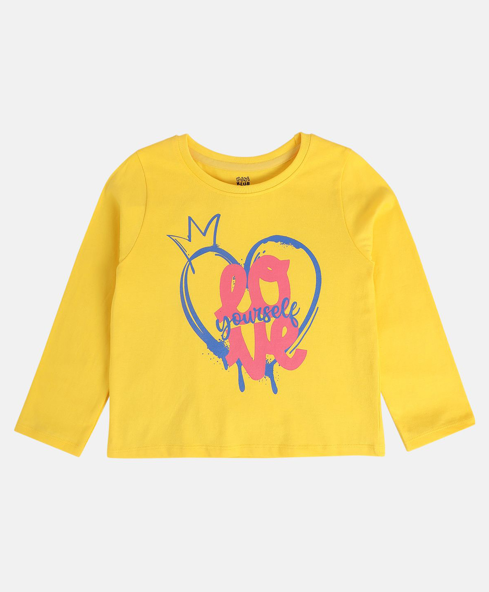 MINI KLUB Cotton Knit Full Sleeves Love Yourself Text Printed Top - Yellow-picture-12