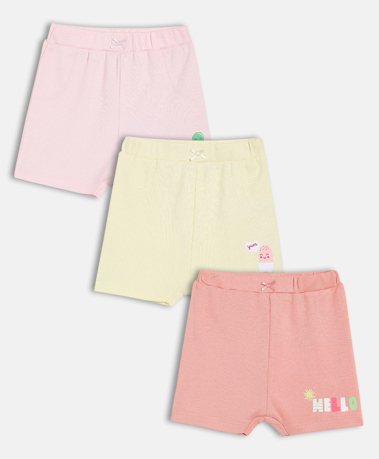 MINI KLUB Cotton Knit Pack Of 3 Typography & Ice Cream Printed Shorts - Pink & Cream-picture-27