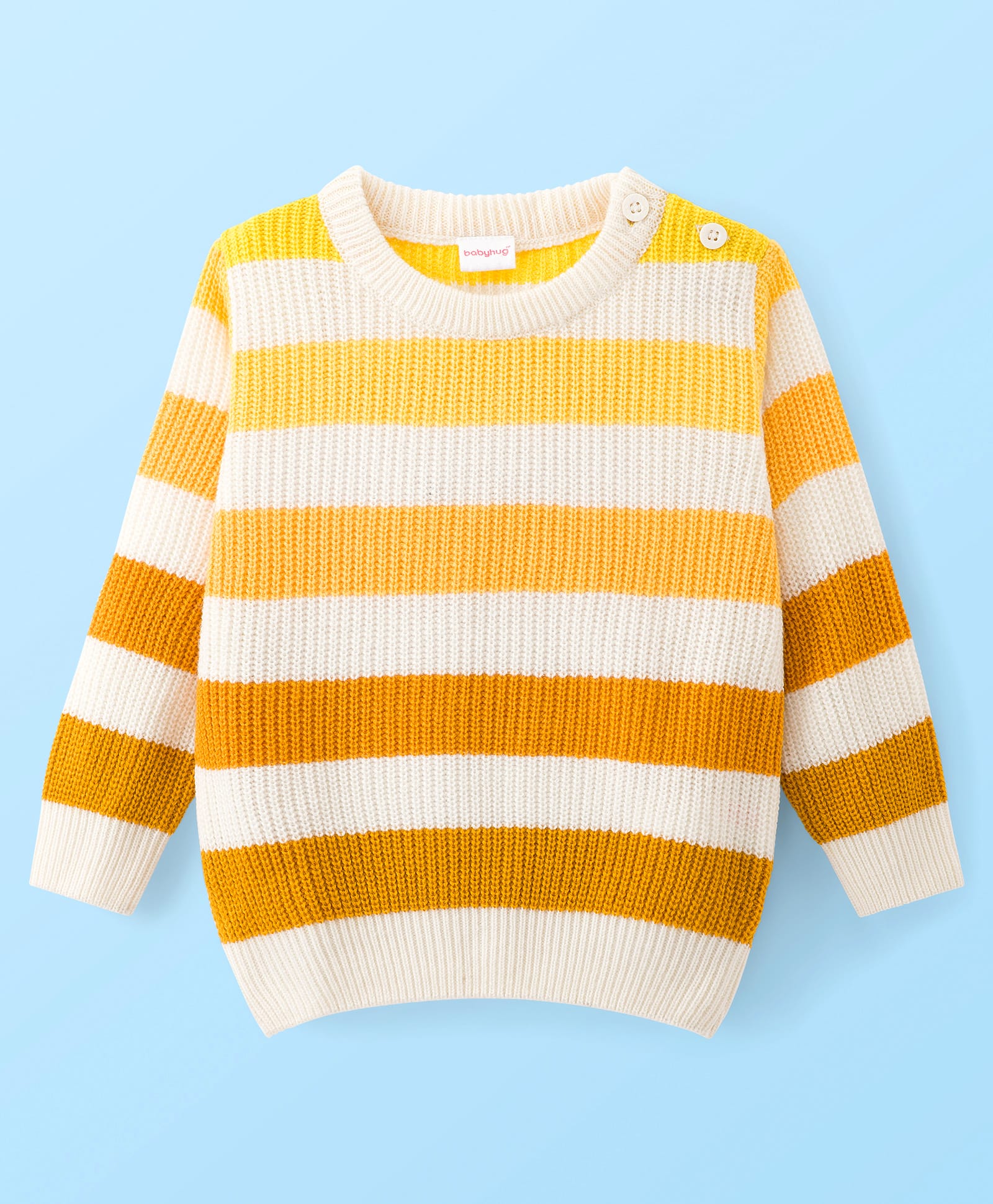 Babyhug Knit Full Sleeves Pullover Sweater with Stripes - Yellow-image-43