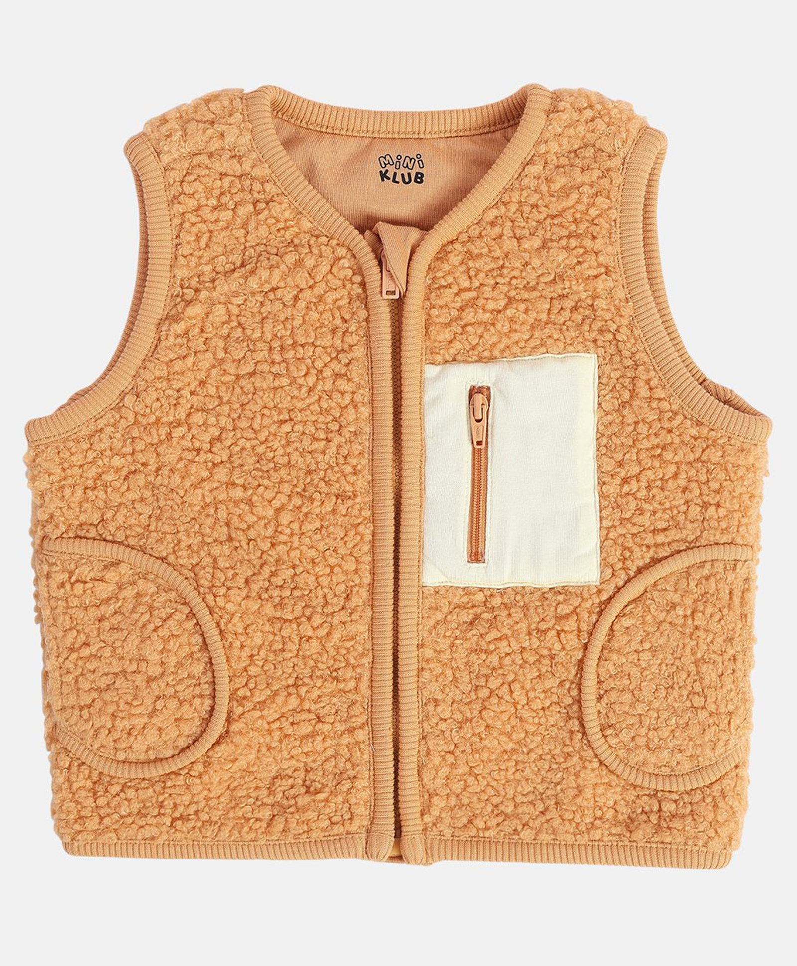 MINI KLUB Cotton Blend Knit Sleeveless Textured Light Winter Jacket - Brown-image-3