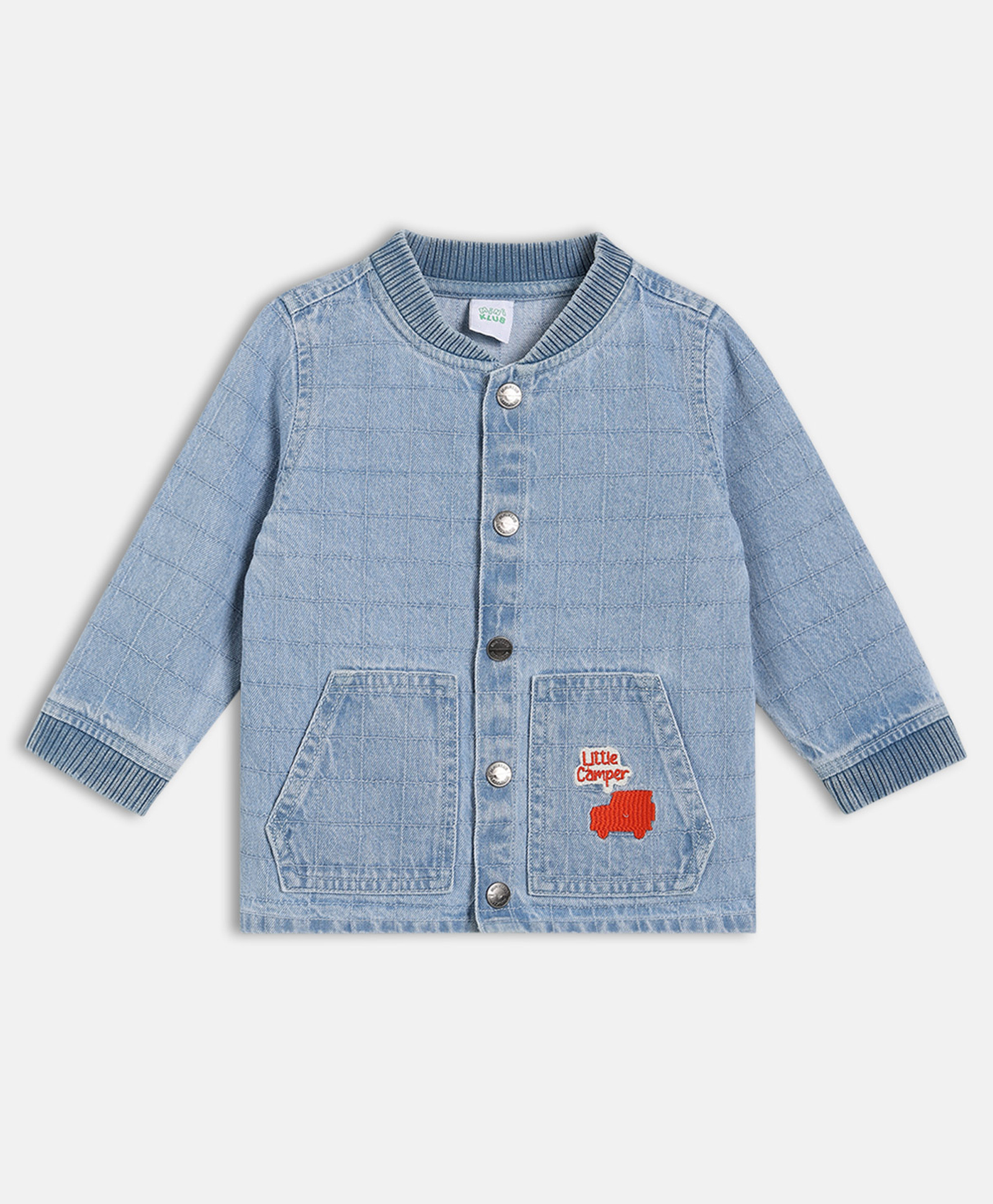 MINI KLUB Cotton Woven Full Sleeves Little Camper Text Embroidered Light Winter Jacket - Blue-picture-37