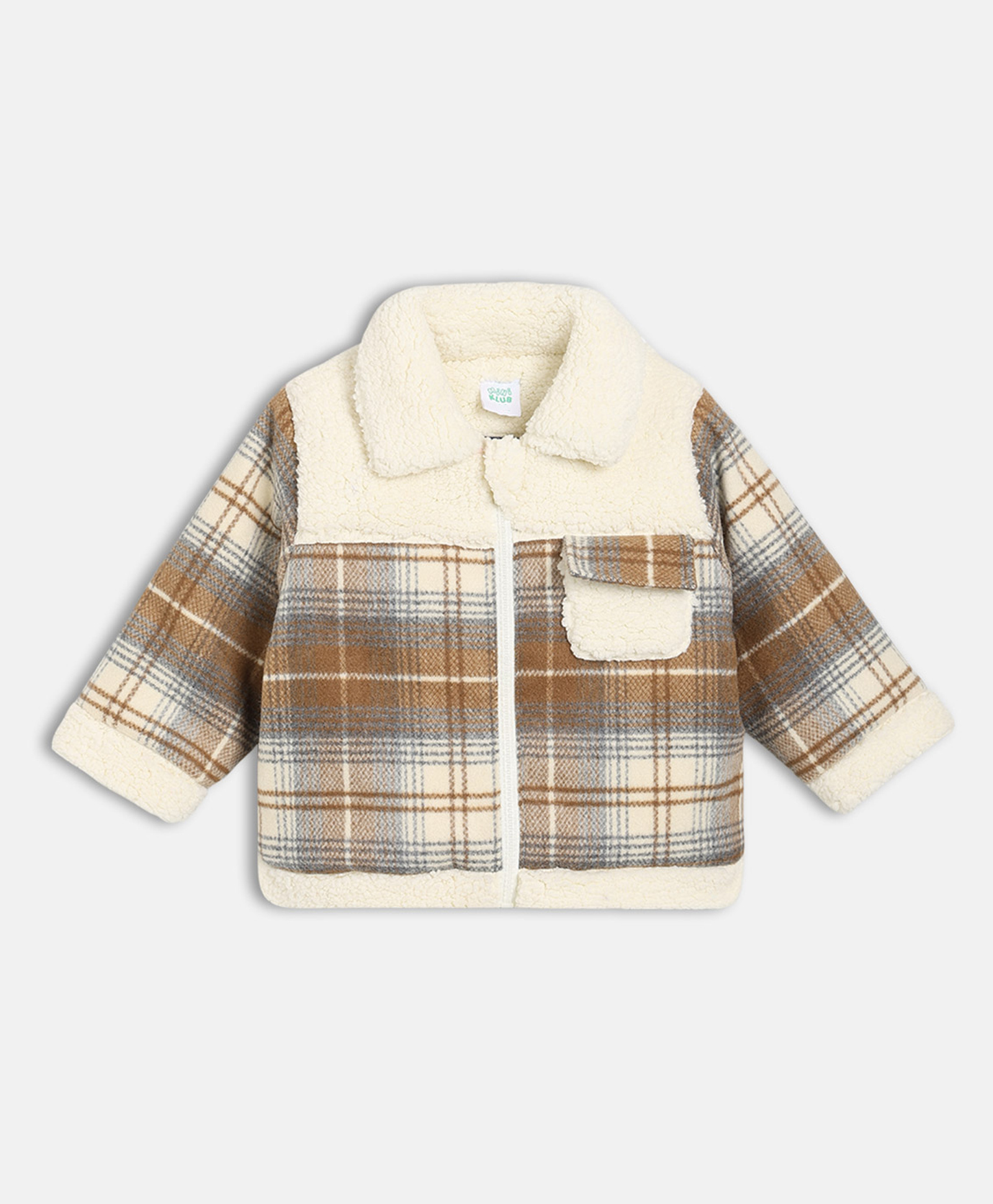 MINI KLUB Cotton Blend Woven Full Sleeves Tartan Checked Light Winter Jacket - Brown-picture-26